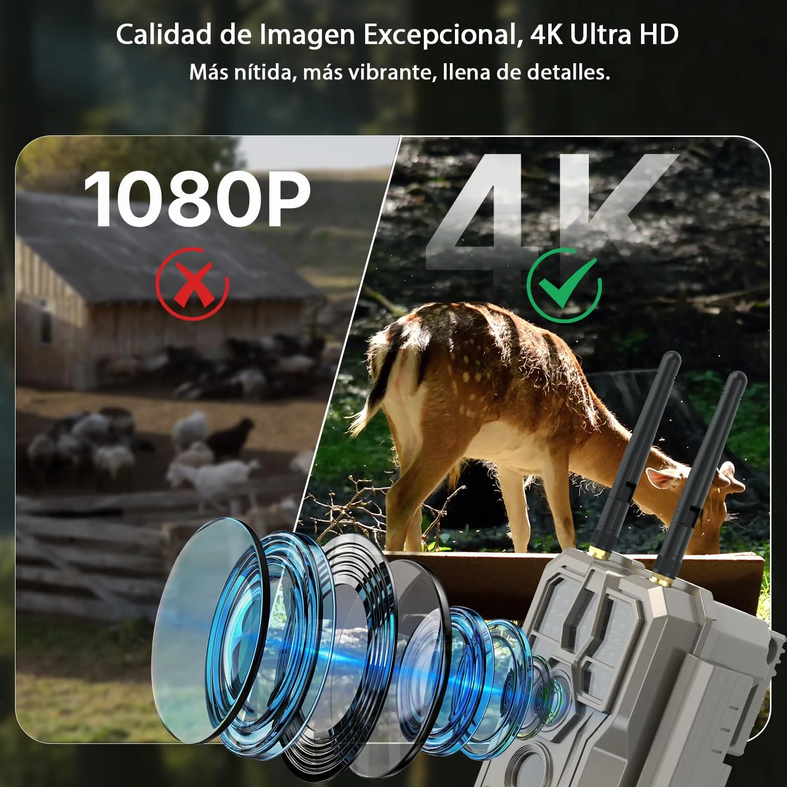 GardePro E8 2.0 Cámara de Caza WiFi Doble Antena 64MP 4K H.264 Visión Nocturna 30m IP66