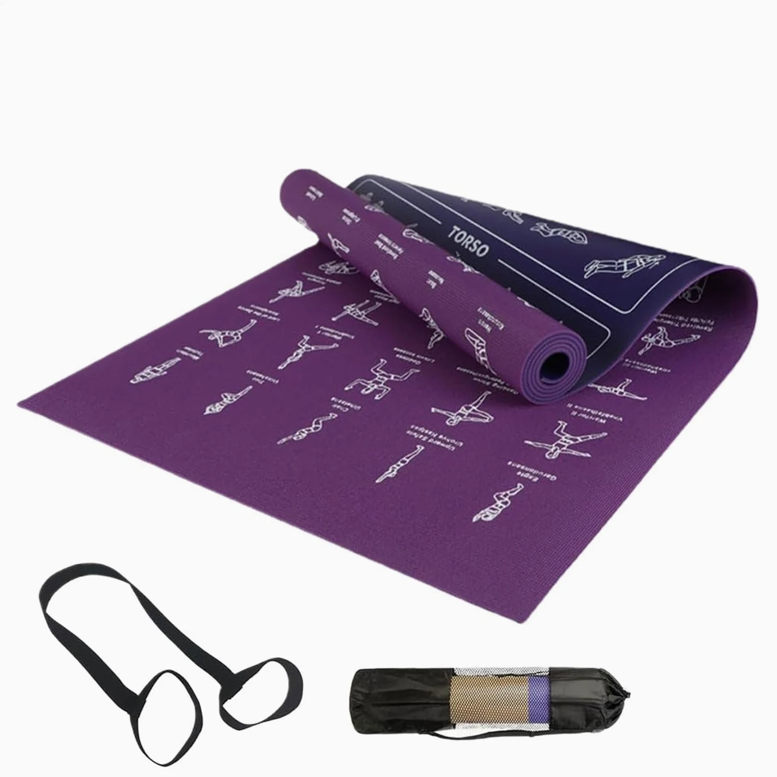 Esterilla Gruesa de Yoga Antidesgarro Suave con Posturas y Estiramientos | Esterilla de Yoga Antideslizante para Ejercicio para Hogar Viaje Gimnasio Estudio Pilates Fitness Aire Parque Infantil