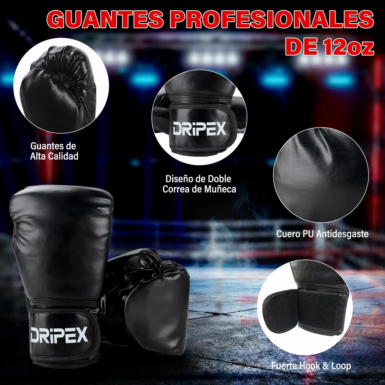 Dripex Saco de Boxeo Colgante para Adultos, Equipo de Entrenamiento de Saco Boxeo con 12oz Guantes, Cadena de Acero Giratoria de 360° para Kárate Kickboxing Muay Gimnasio en Casa