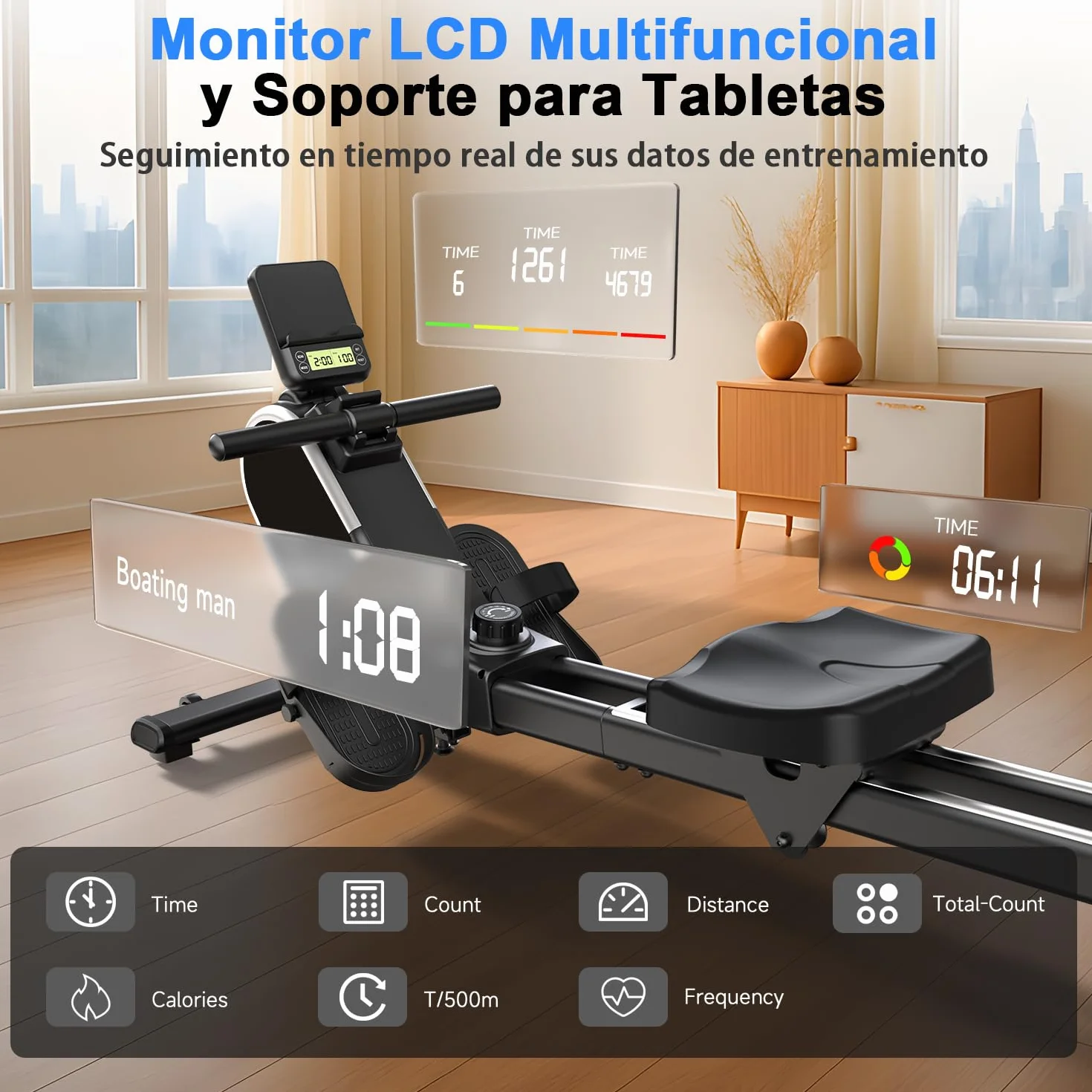 CHAOKE Maquina de Remo para Casa, Pistas Dobles Ultra Silenciosas y Estables,16 Niveles de Resistencia Magnético con App, Bluetooth y Pantalla LCD, Soporta hasta 160 KG, Fitness en Interiores