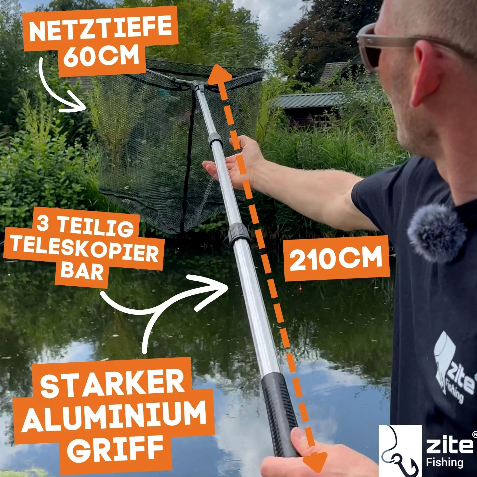 Zite Fishing Red de Pesca De Mano con Malla de Goma - Plegable Telescópica 2,10m