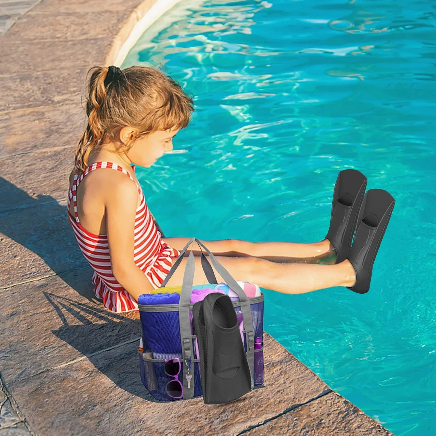 Gintenco Aletas de natación, aletas de entrenamiento de natación para niños para nadar en regazo, aletas de tamaño de viaje con bolsa de malla, aletas de natación de silicona para niños, adolescentes