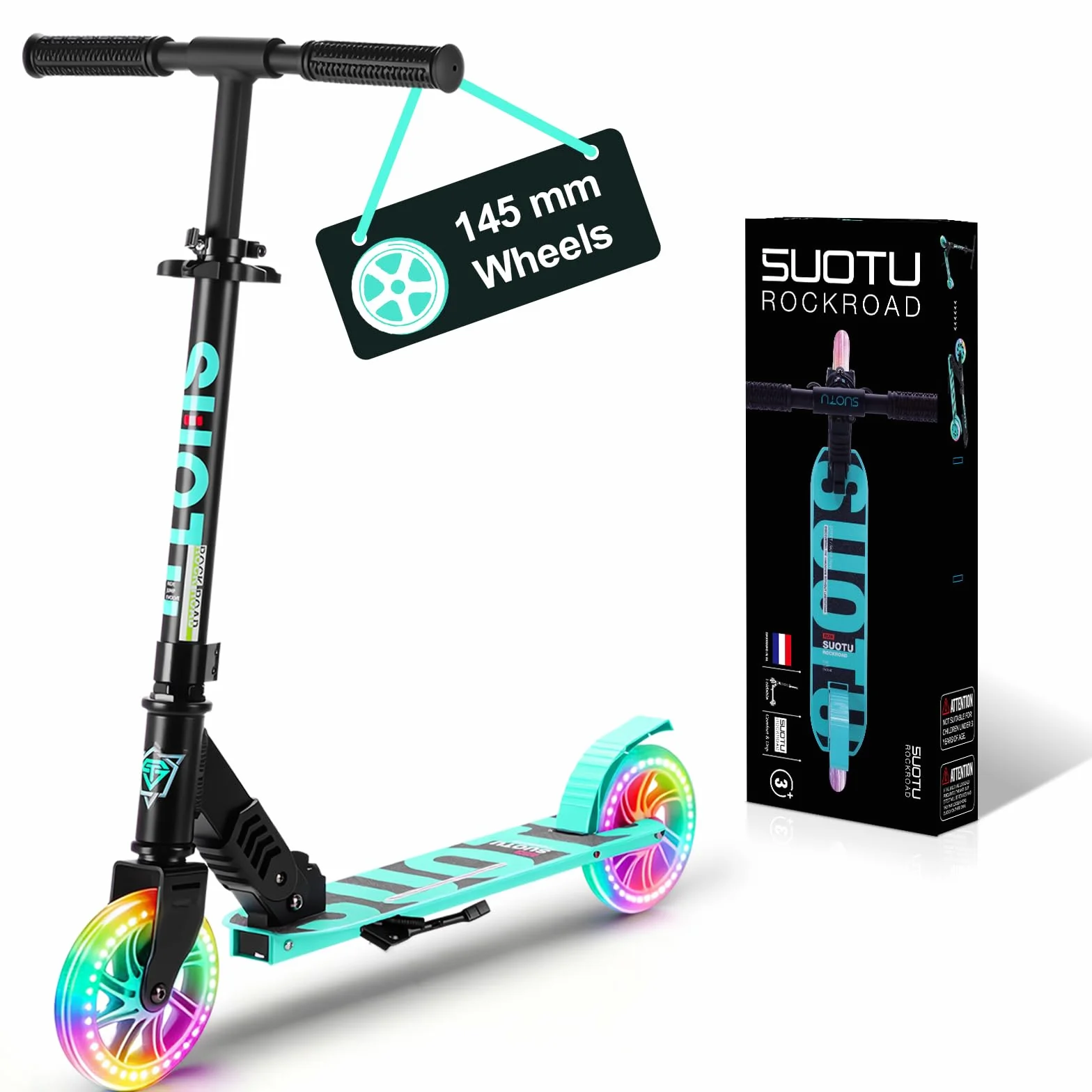 Patinete Niño Grandes Ruedas Iluminadas 145 mm 100 kg Plegable Aluminio