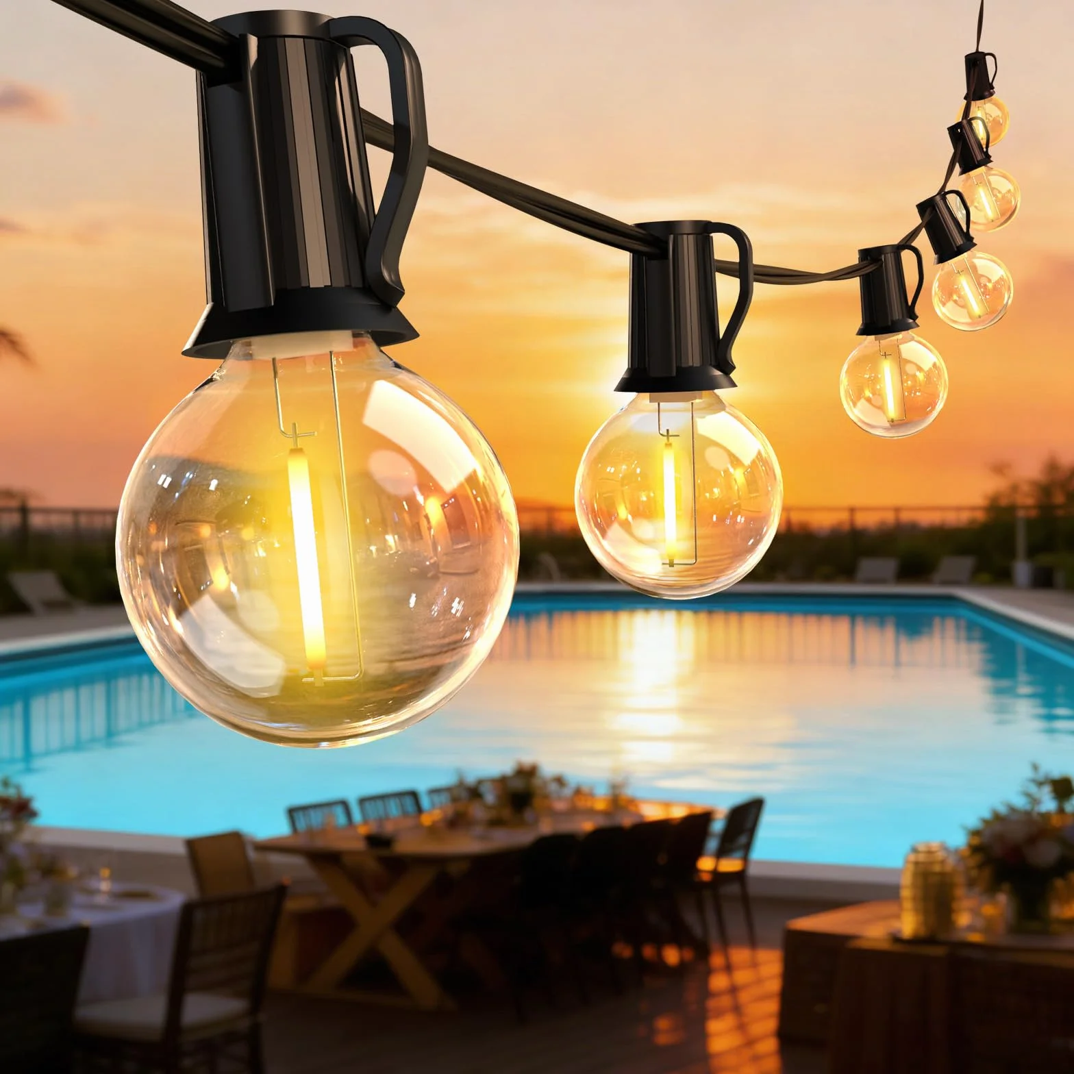 Guirnaldas Luces Exterior 15M 25+3 G40 Bombillas Cadena IP44 Impermeables Conectable Decoración Jardín Terraza