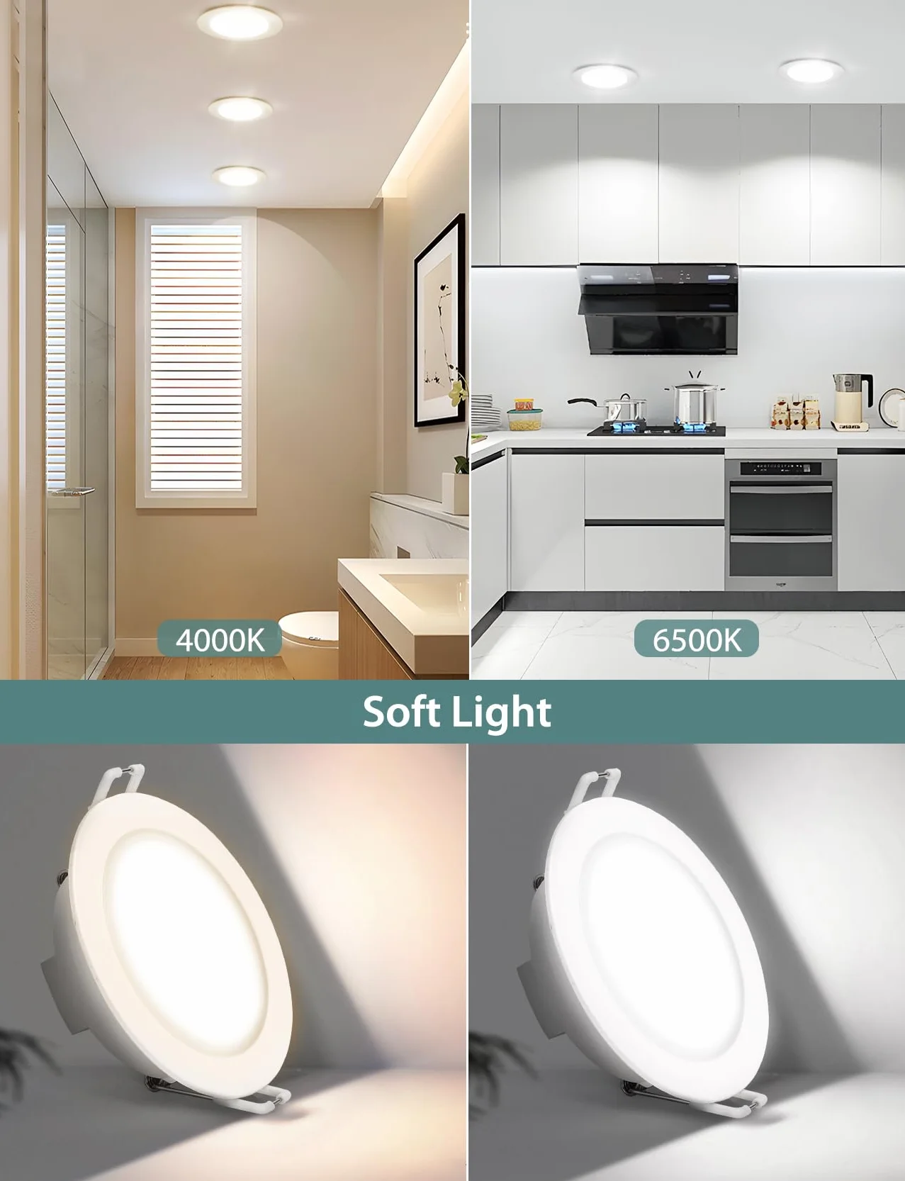 Aigostar Downlight LED Techo Empotrable 4.8W IP65 Impermeable 4000K Luz Natural Baño Extraplano Blanco 6 pack