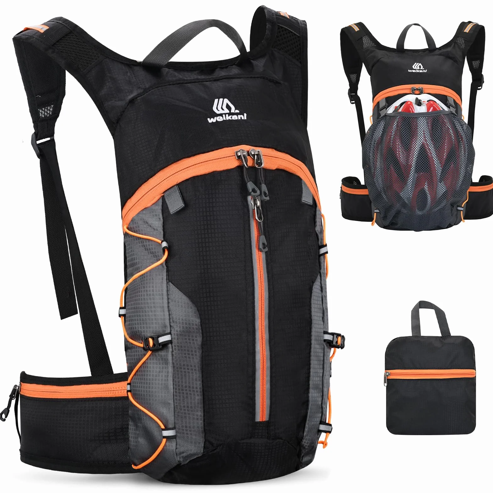 Plegable Mochila Ciclismo para Hombre Mujer, Mochilas Moto Bicicleta MTB Pequeña y Impermeable, Mochila Deportiva Hidratacion Ligera para Camping Senderismo Correr, Naranja