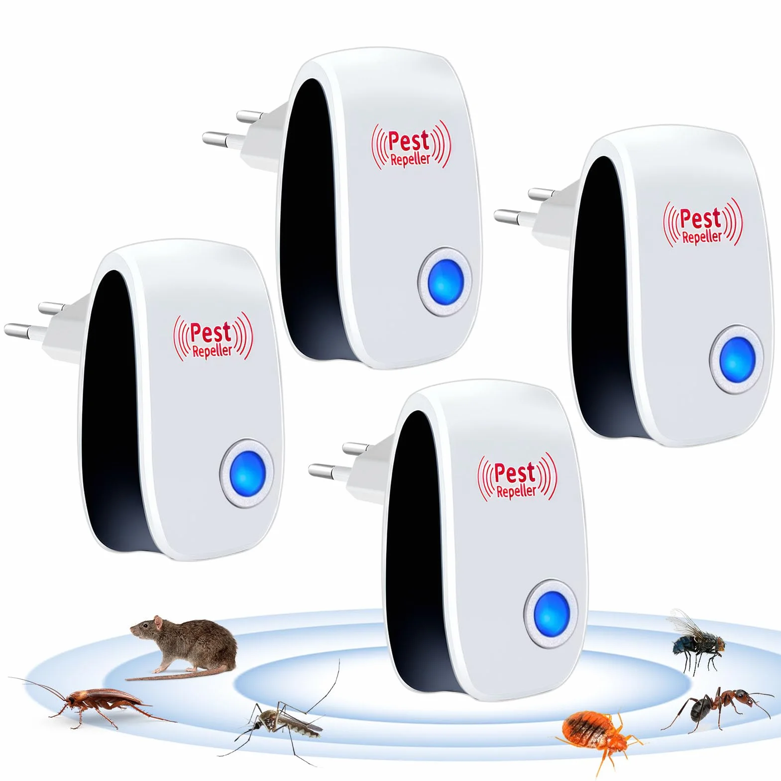 Repelente Ultrasónico de Plagas 4 Piezas, Antimosquitos Eléctrico Enchufe para Control de Insectos, Ahuyentador de Ratones y Cucarachas