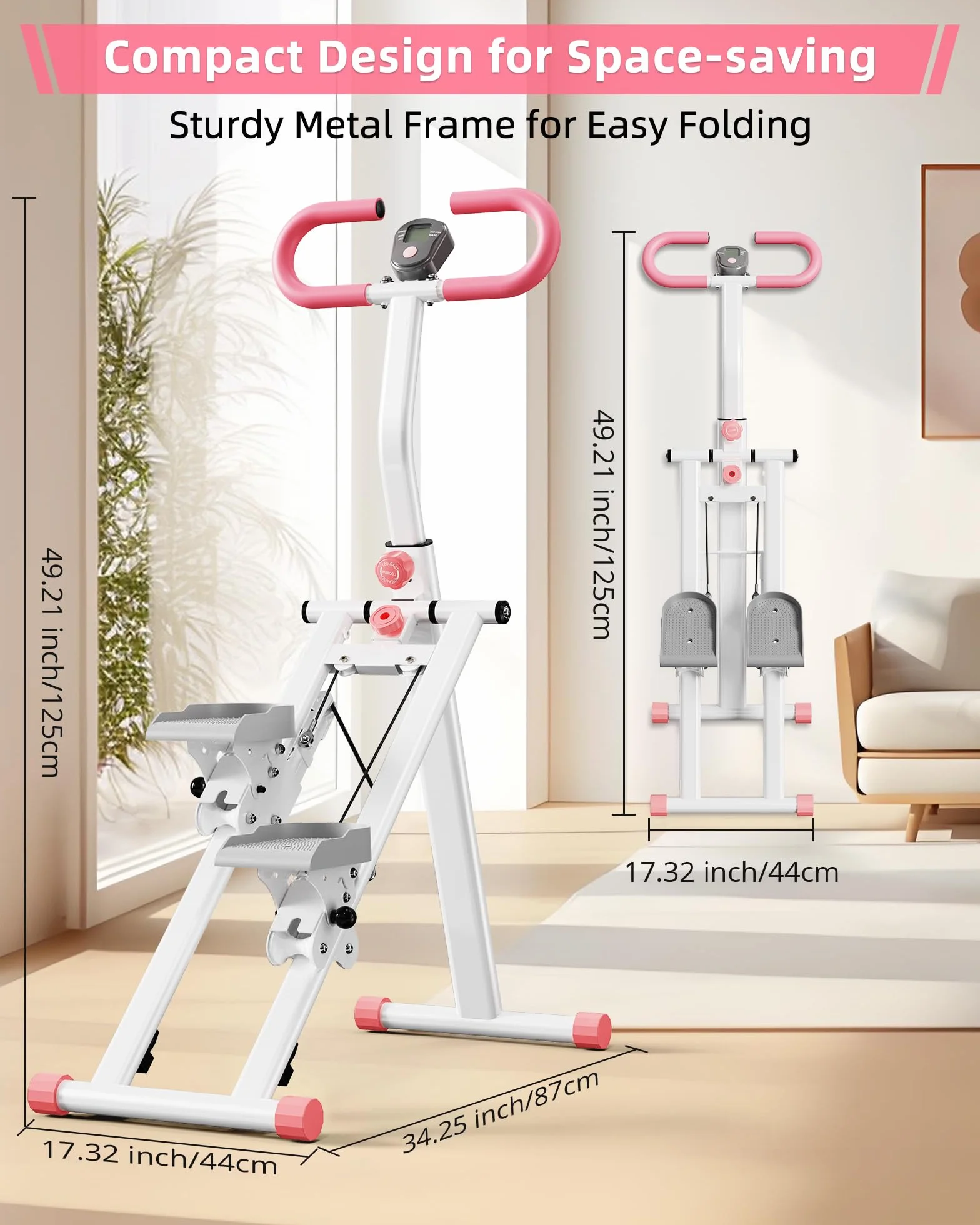 Stepper, Máquina de Step para Casa, Escaladora Vertical con Manillar para Entrenamiento de Cuerpo Completo, Máquina de Subir Escaleras con Estructura Estable y 3 Alturas Ajustables