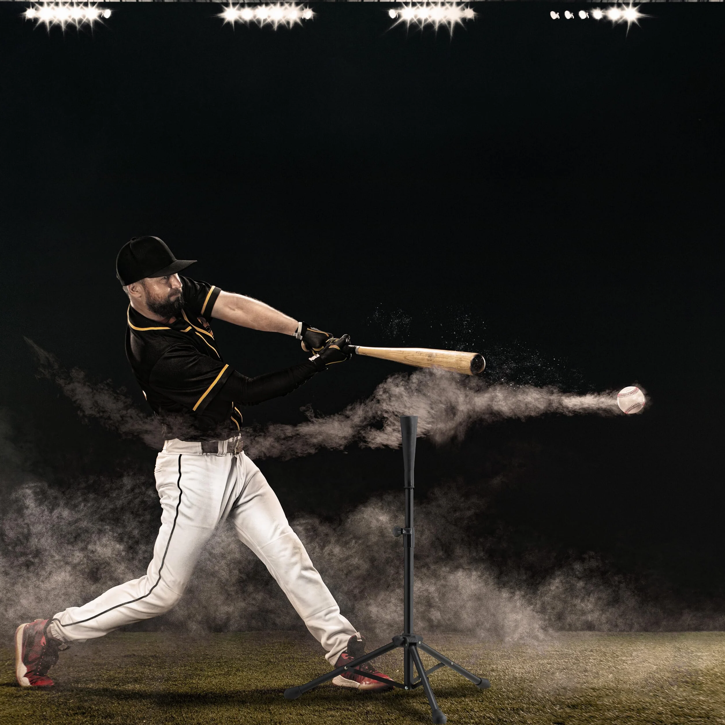 Relaxdays Trípode de Béisbol, Entrenamiento, Baseball y Softball, Soporte Regulable en Altura, 72-121 cm, Negro