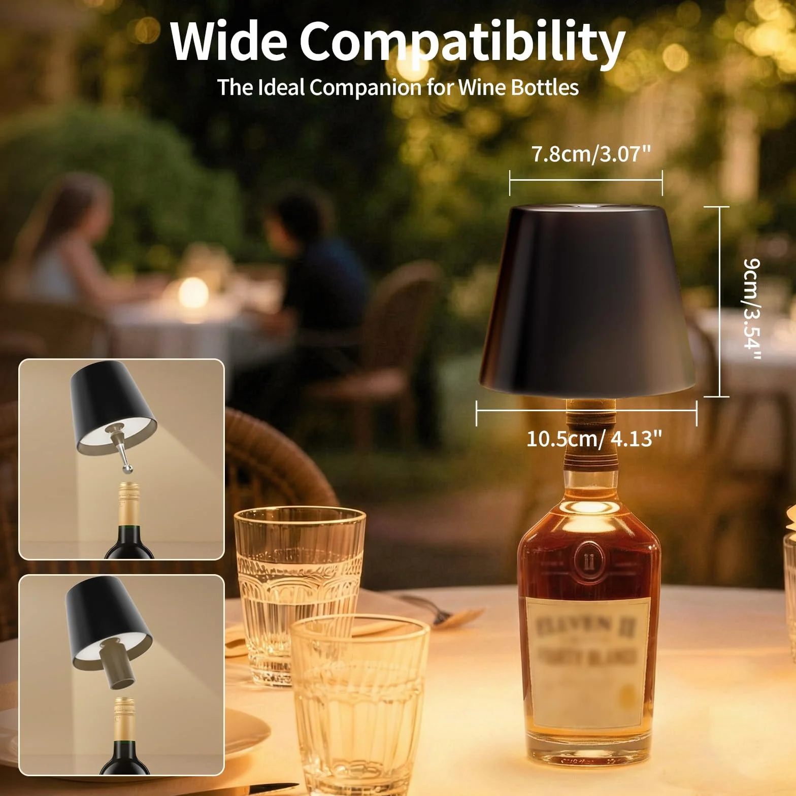 Lámparas LED para Botella 2 Piezas, Inalámbricas Recargables IP54, 5300 mAh, Negro