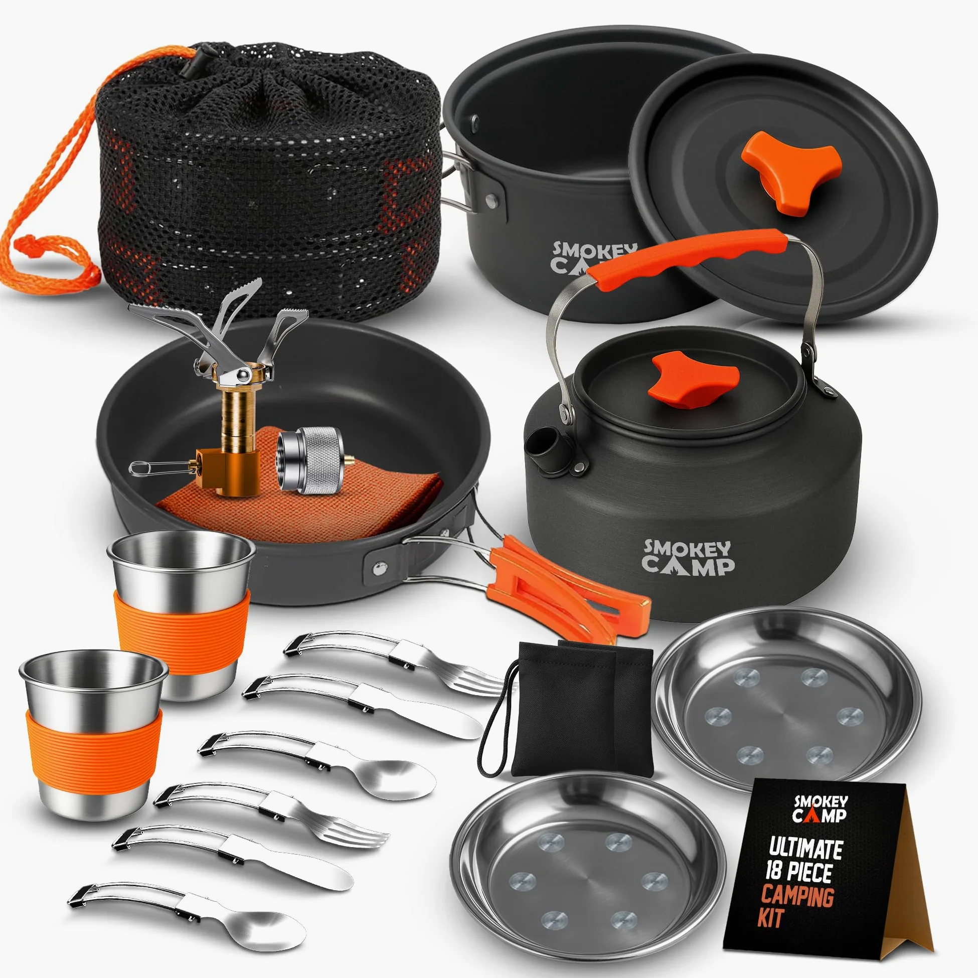 Smokey Camp Juego de Cocina para mochileros – Kit de Utensilios de Cocina Compacto para Camping, Juego de Cocina Todo en uno, Kit de Utensilios de Cocina antiadherentes para Camping, Senderismo,
