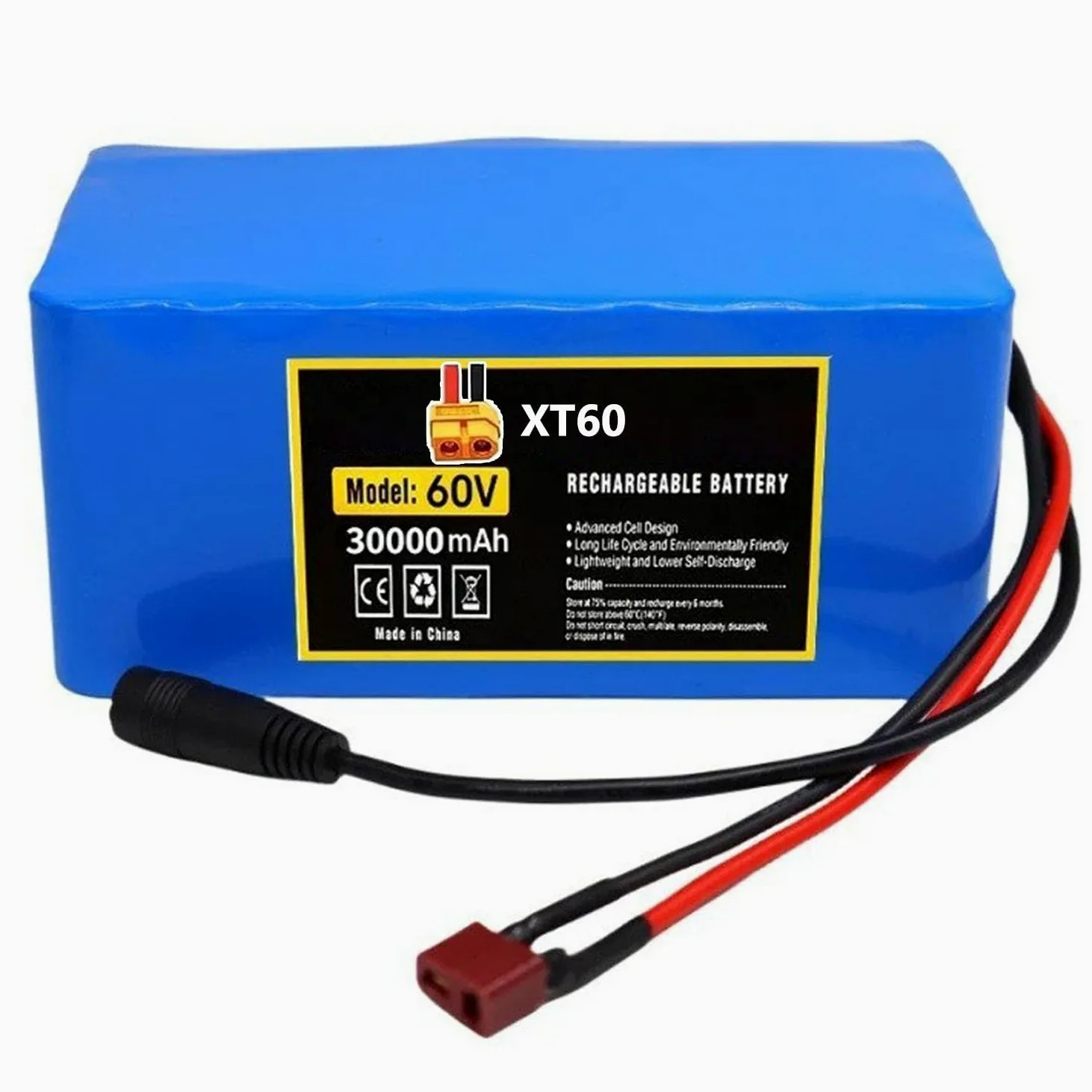 Batería For Bicicleta Eléctrica 16S2P 60V 30Ah De PVC Impermeable For Scooter Eléctrico For 36V Con Cargador For Motores 1000W Enchufe En T(XT60 plug)