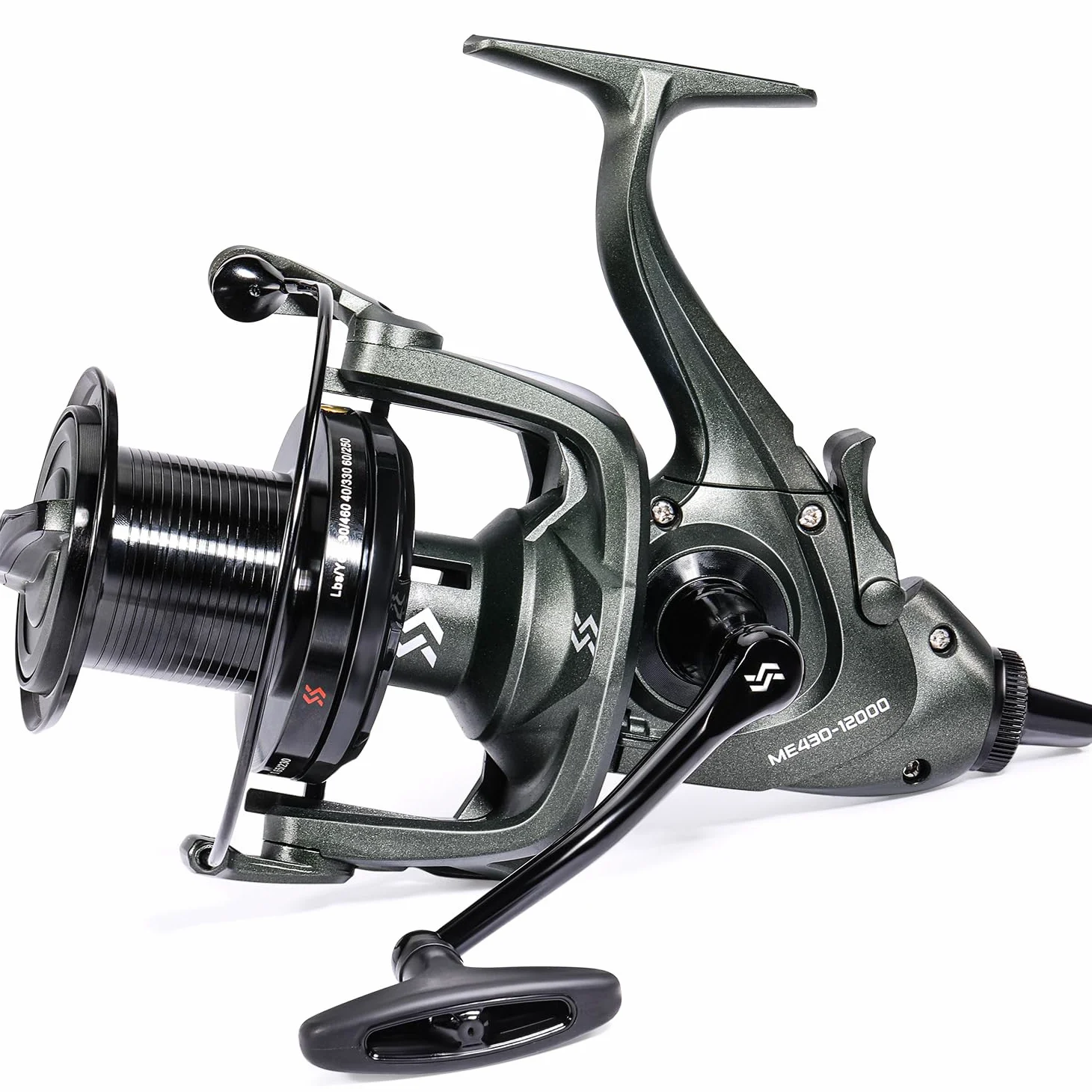Sougayilang ME430 - Carrete de carpa, 11000/12000, gran capacidad de línea, carretes de pesca de surf/carpa, 13+1BB, suaves y potentes, relación de engranaje 4.6:1 para agua salada y agua dulce