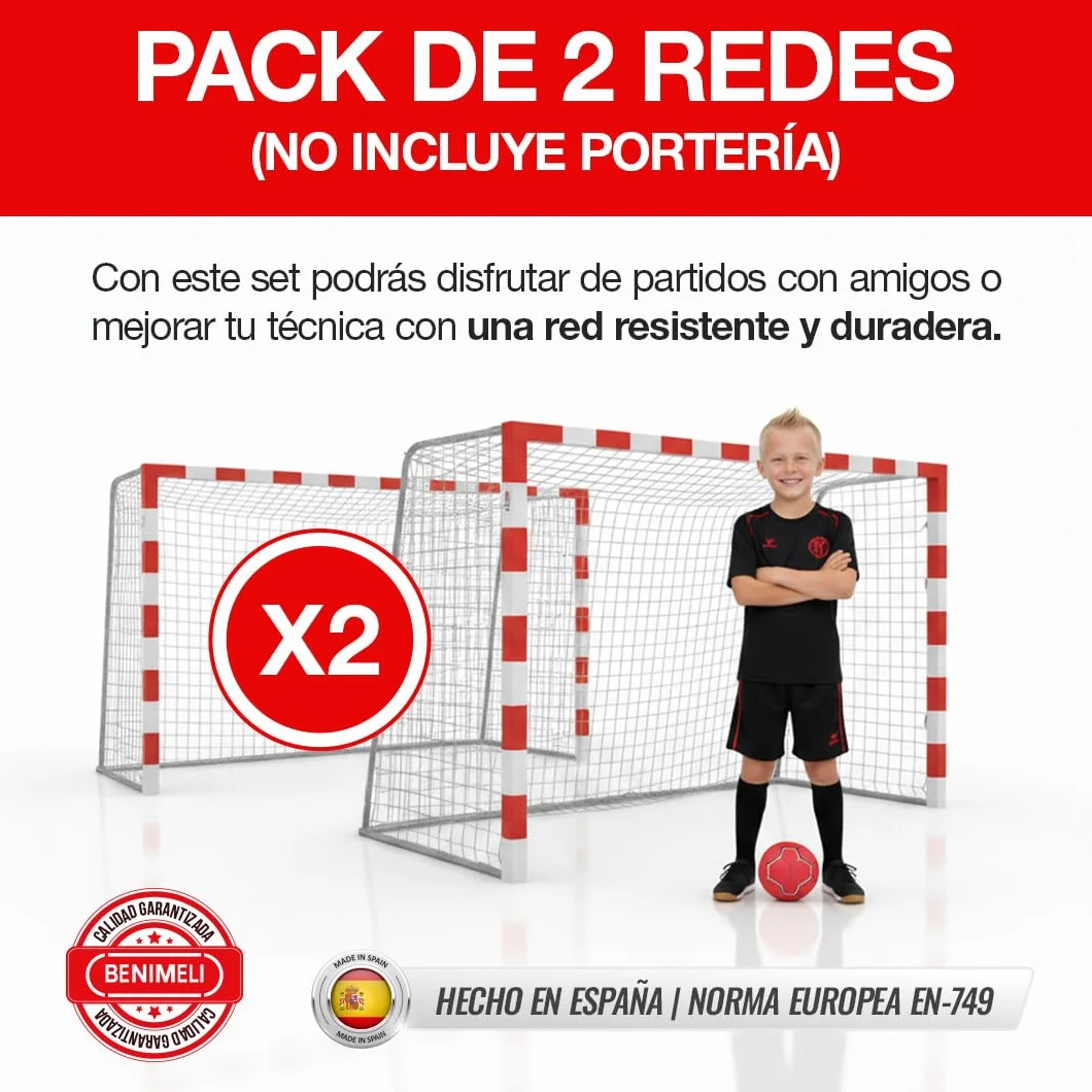 Red Porteria Futbol Pack 2 Unidades Redes 100x100mm Nylon Alta Resistencia Deportivas Balonmano Fútbol Sala Exterior Interior