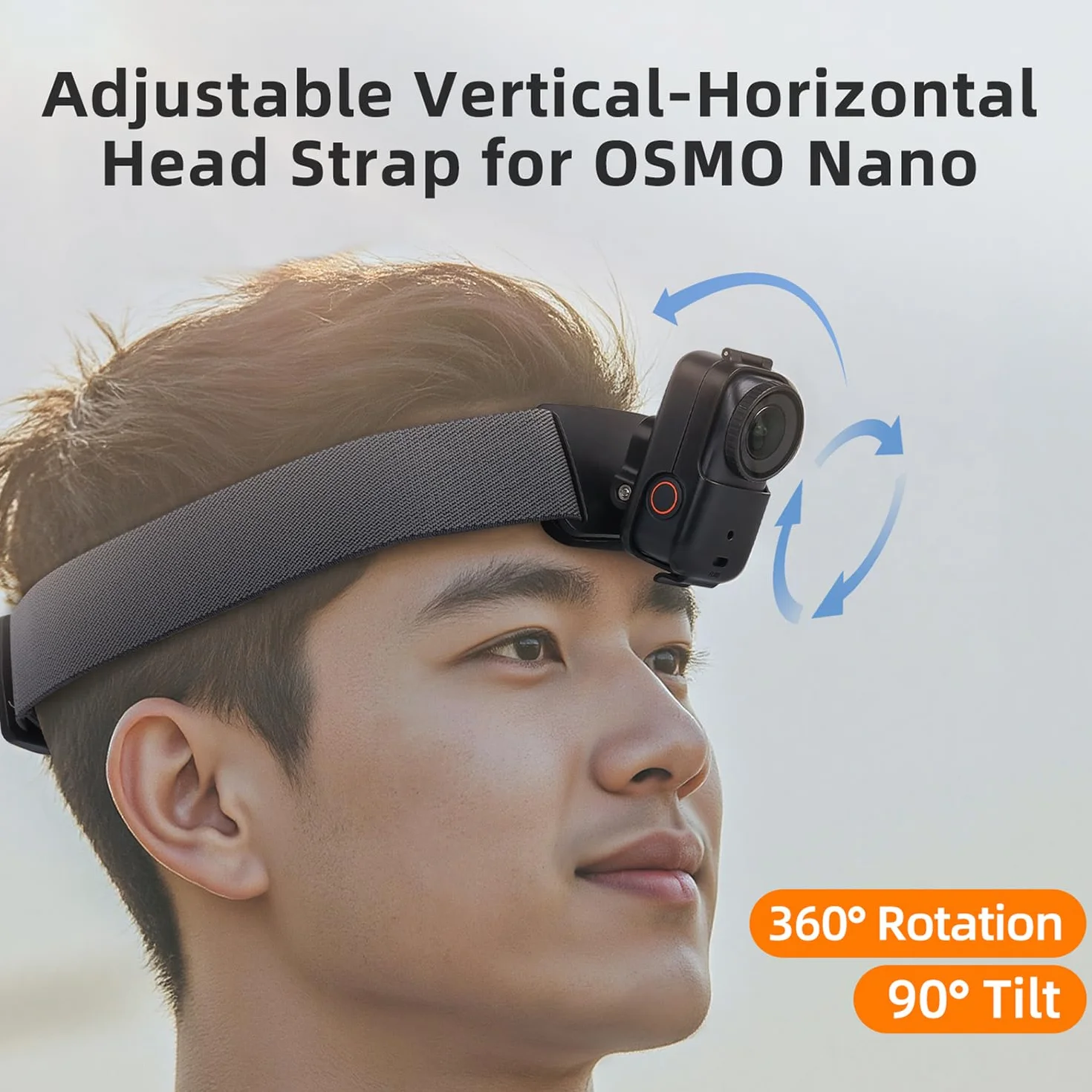 Soporte Arnés para Cabeza Compatible con dji Osmo Nano, Rotación de 360° Ajustable Horizontal-Vertical, Sujeción Manos Libres para Deportes al Aire Libre, Running, Ciclismo, Esquí, Vlogging