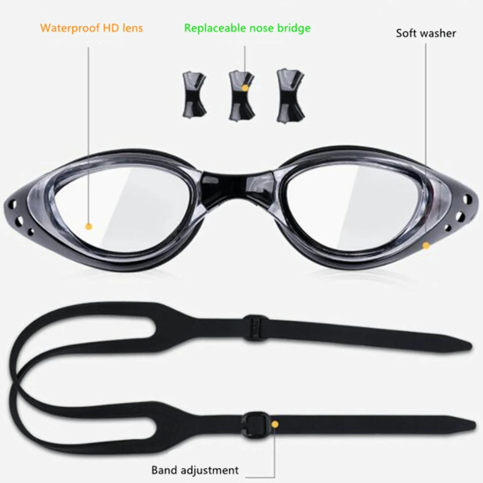 Gafas de natación. Gafas de natación Profesionales antivaho, UV, Ajustables, for Hombres y Mujeres, Impermeables, de Silicona, for Buceo en Piscina, Gafas for Adultos(Clear Black White)