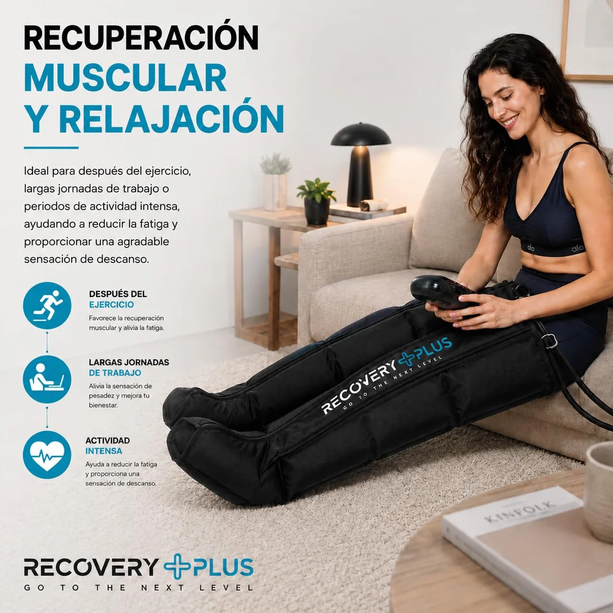 Botas de compresión de aire RECOVERY PLUS para piernas, presoterapia profesional para casa, masajeador linfático y circulación, Talla L