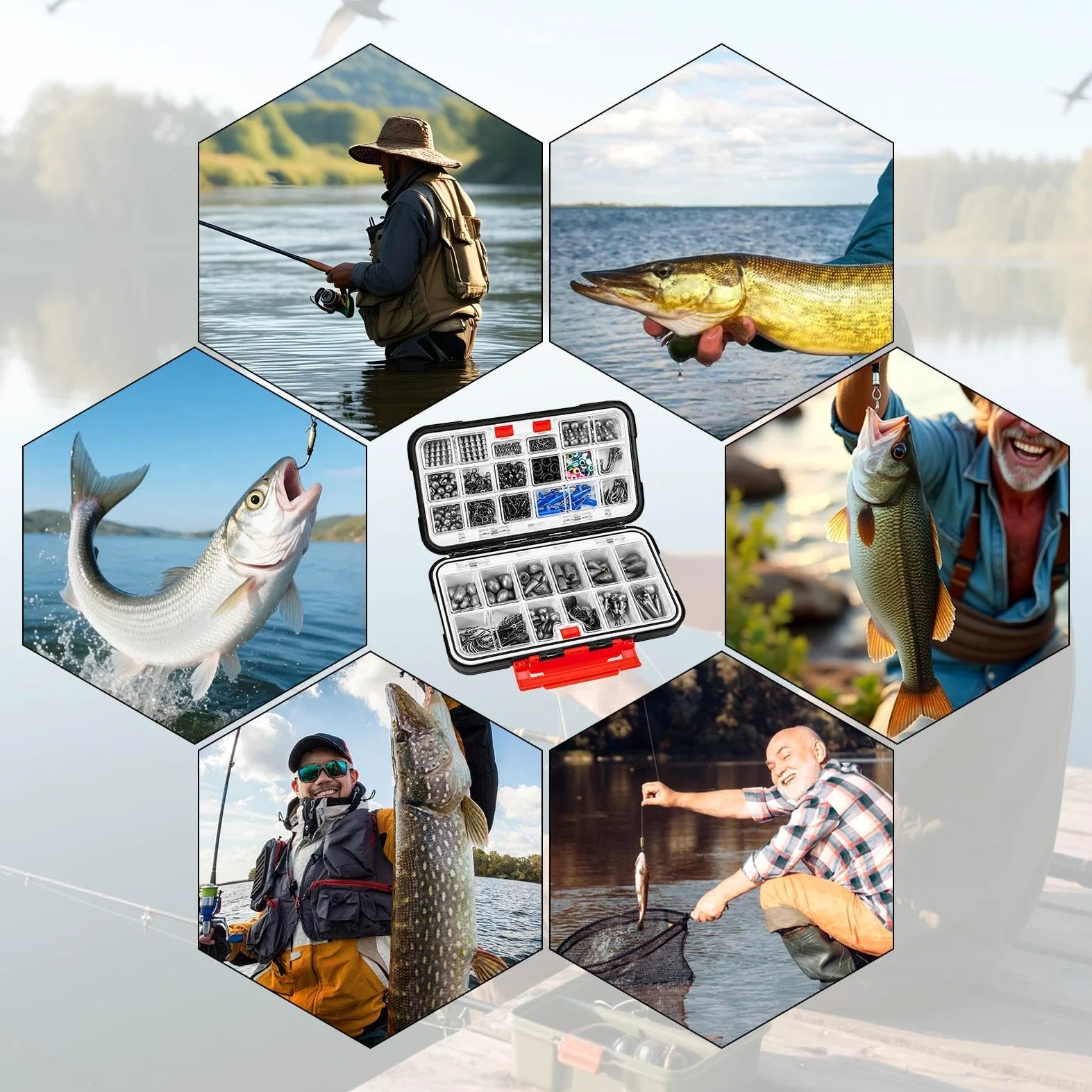 Kit de Pesca con Anzuelos y Señuelos Accesorios De Anzuelos Para Pesca De | Kit de Anzuelos y Señuelos de Pesca Para Bagre Trucha Crappie Agua Salada Kayak Campamento al Aire Libre