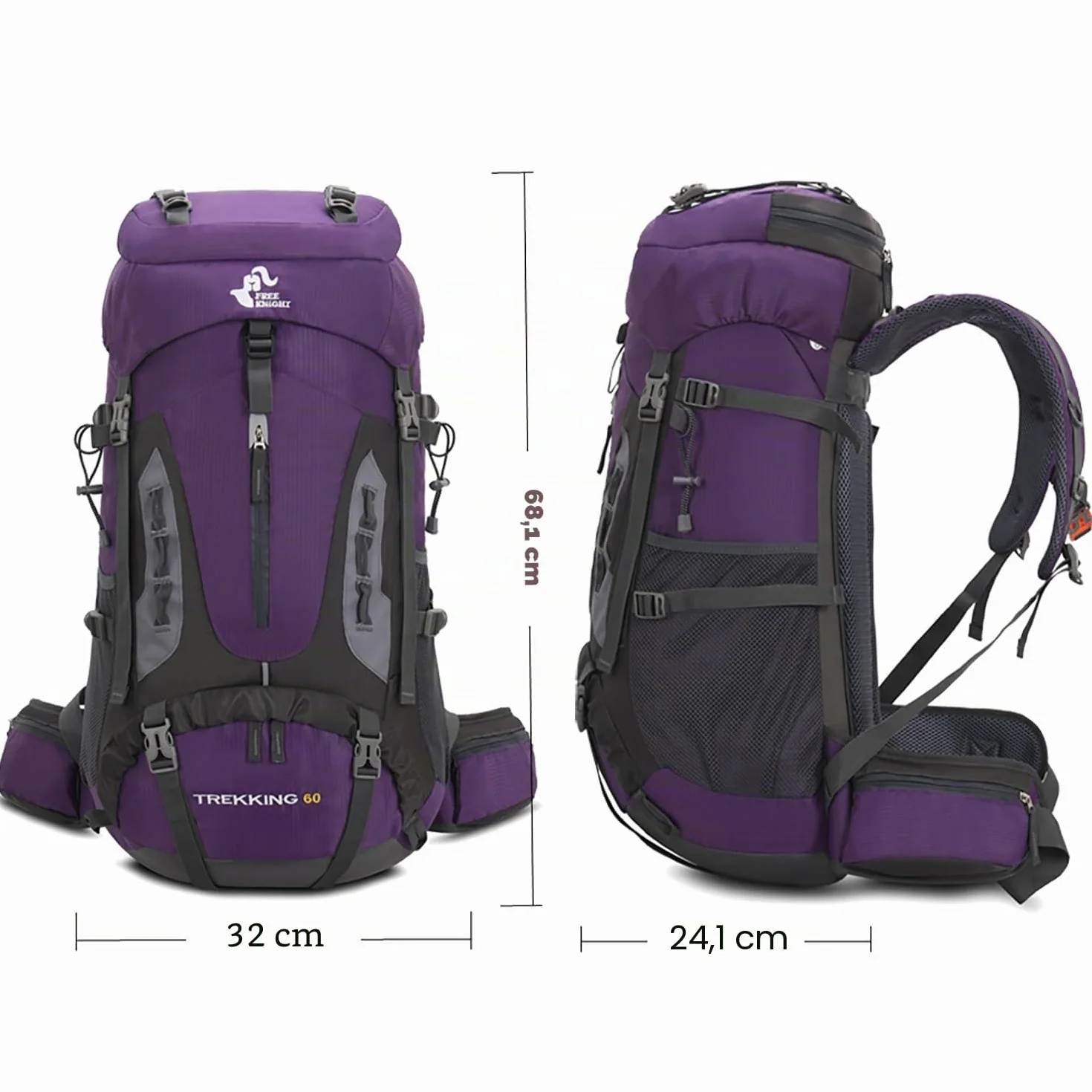 Bseash Mochila de senderismo ligera impermeable de 60L con cubierta de lluvia, mochila deportiva al aire libre para escalada acampar y turismo
