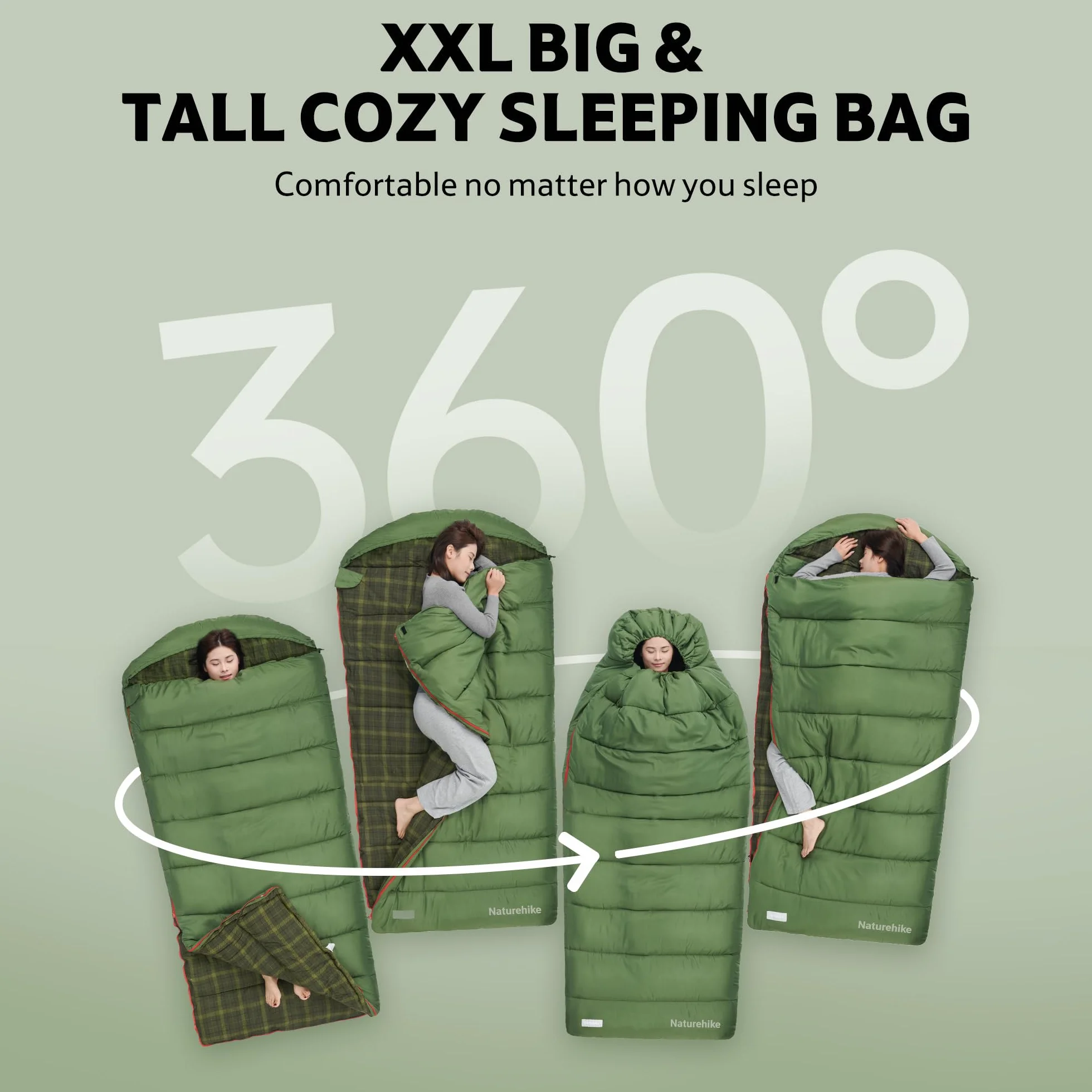 Naturehike Saco de dormir de franela grande y alto para adultos, saco de dormir para clima frío para todas las estaciones, sacos de dormir XXL para camping, senderismo, caza, incluye bolsa de