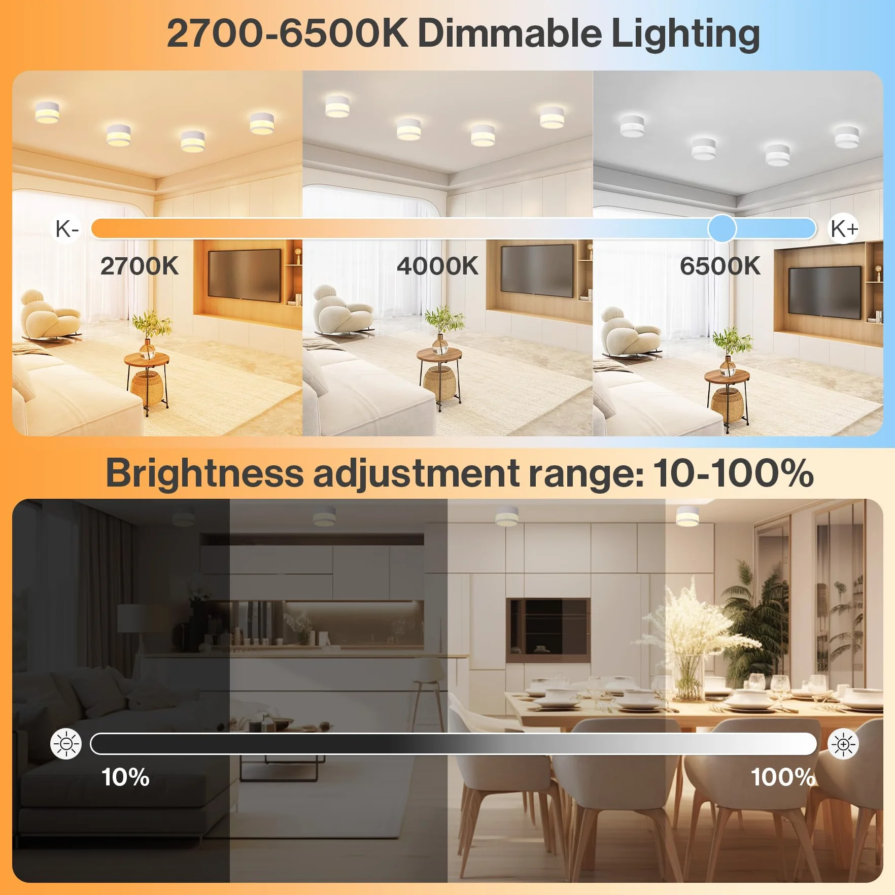 Focos LED techo Dimmable IP65 12W 2700K-6500K Blanco Aluminio 230V Ø10cm