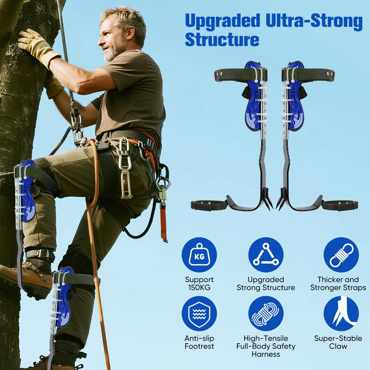 Juego profesional de clavos para escalar árboles con arnés de seguridad de cuerpo entero - Equipo de escalada con capacidad de peso de 330 libras para arboristas y operaciones de rescate