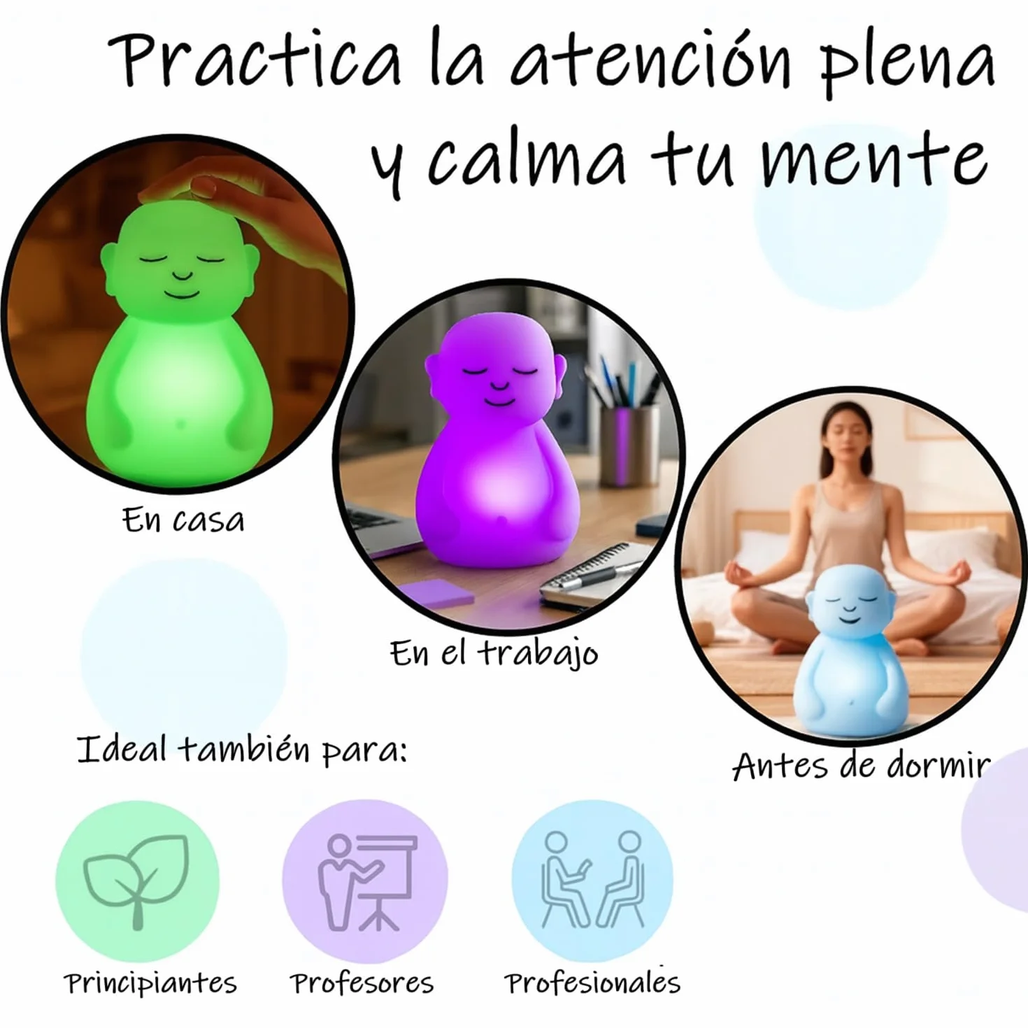 Lámpara Anti-estrés Zen para Meditación y Relax con Atención Plena (Blanco) - Alivia Estrés y Ansiedad