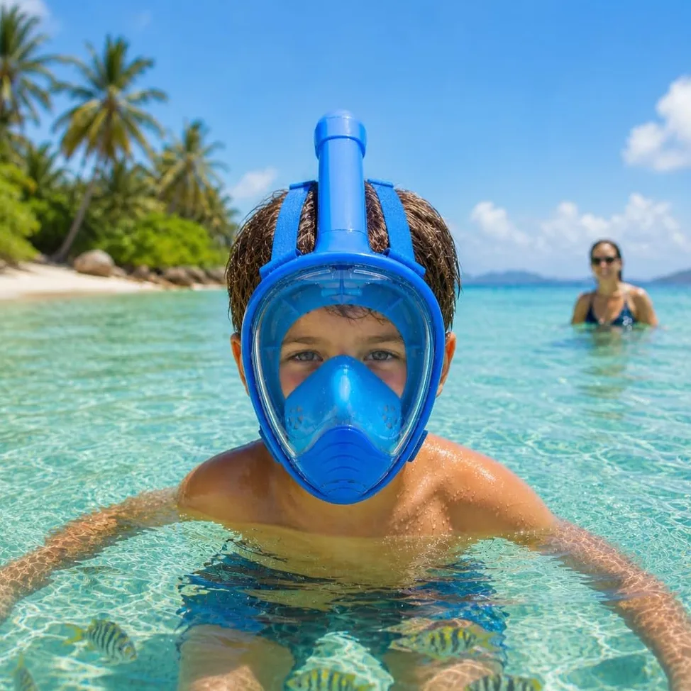 Máscara de Buceo Full Face Niño 6-12 Años Anti-niebla Snorkel Correas ajustables Cómodas Negro o Azul