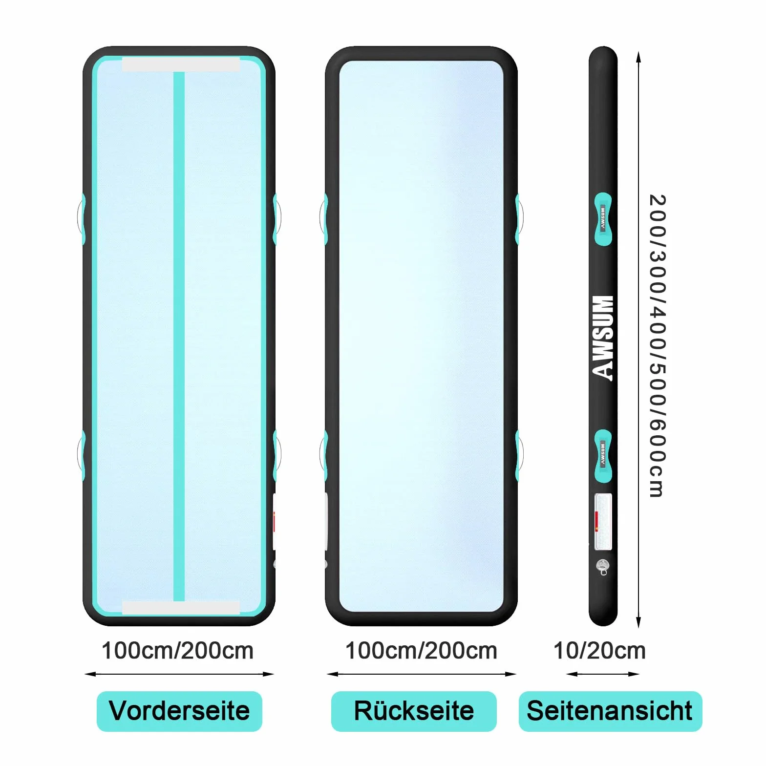 AWSUM Esterilla de gimnasia hinchable 10/20 cm Air Tumbling Track Fitness Yoga Taekwondo