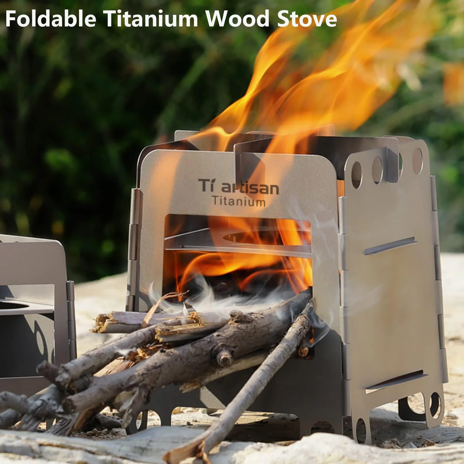 Estufa de leña de titanio plegable portátil con alcohol para acampar al aire libre, camping, picnic, barbacoa (WS007T (grande)