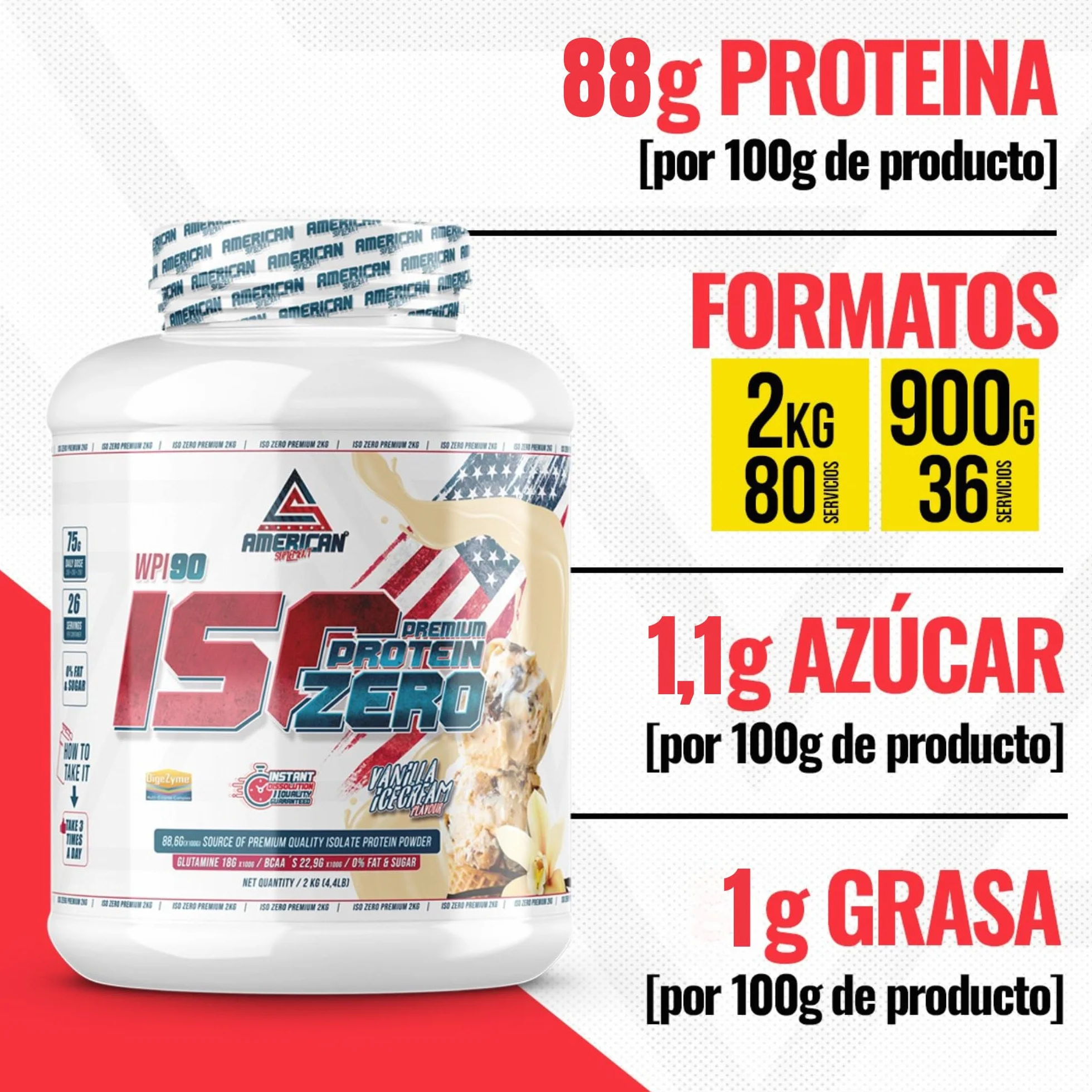 Proteina Isolada Zero 2kg Vainilla | Whey Isolate 0% Azúcares 0% Grasa
