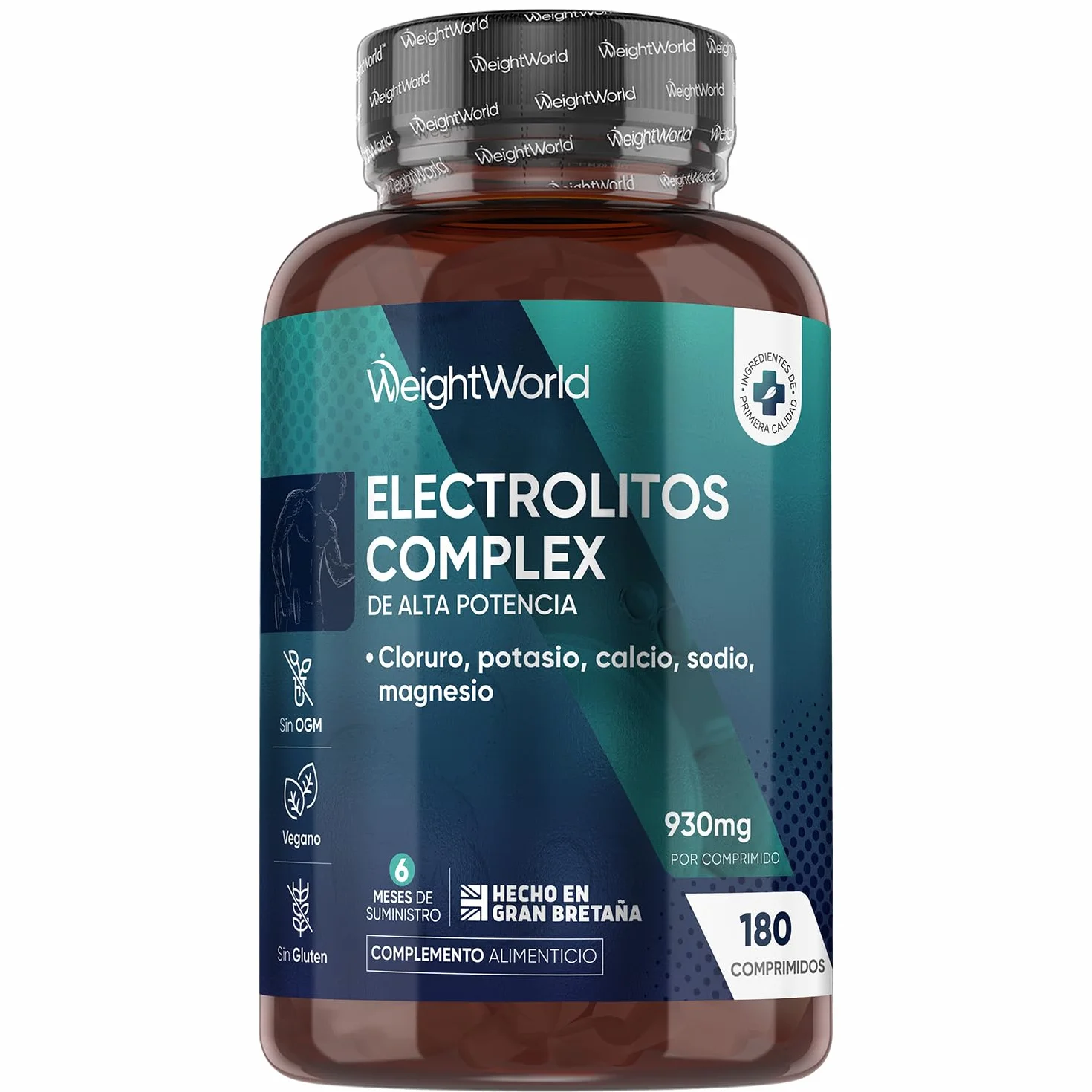 Electrolitos Keto Sin Azúcar 930mg 180 Comprimidos Veganos Magnesio Potasio Sodio Calcio Cloruro Sales Minerales Deporte 6 Meses Sin OGM Gluten