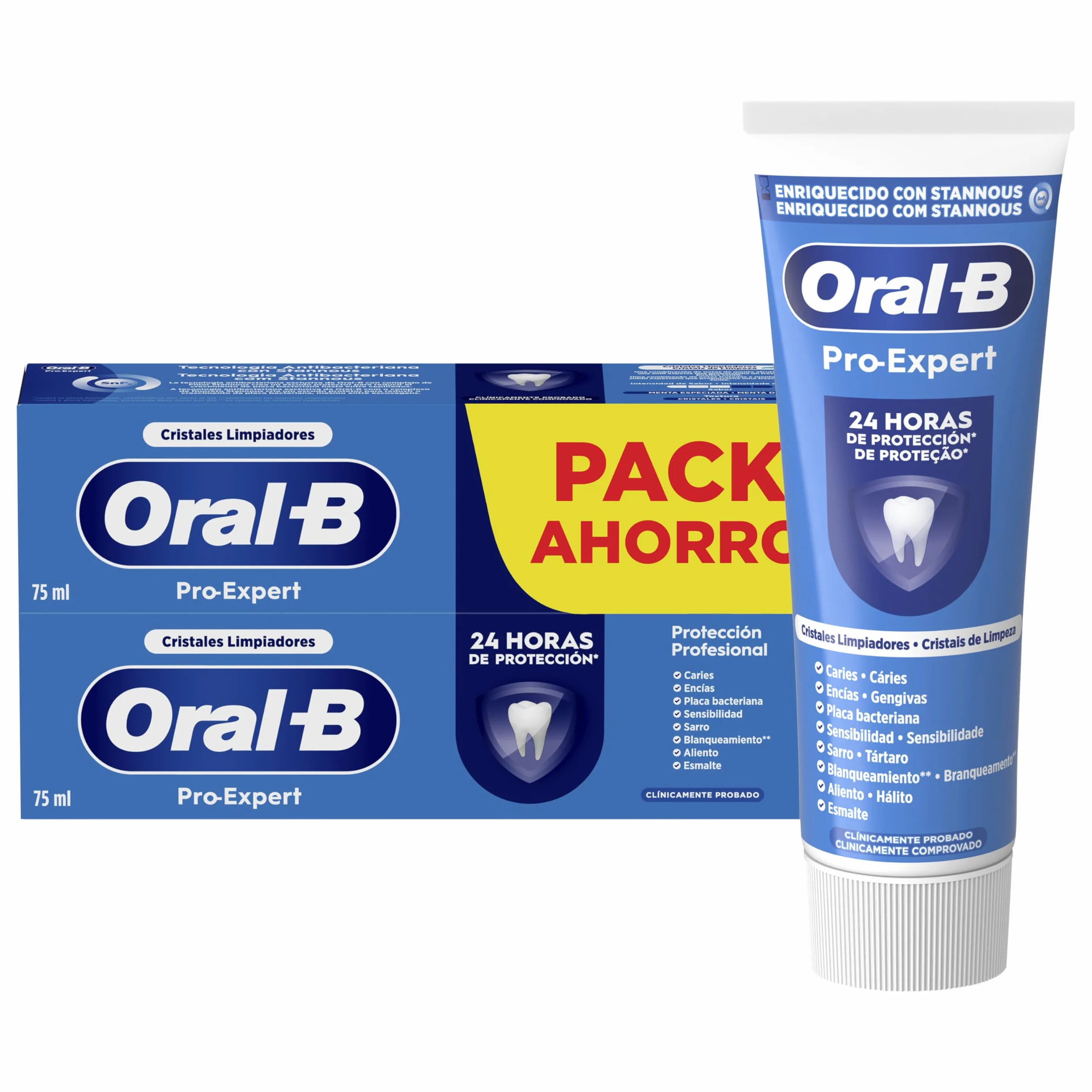 Oral-B Pro-Expert Pasta de Dientes con Fluoruro de Estaño, Pack Ahorro 2x75 ml, Protección Profesional para Encías, Placa, Sarro y Sensibilidad