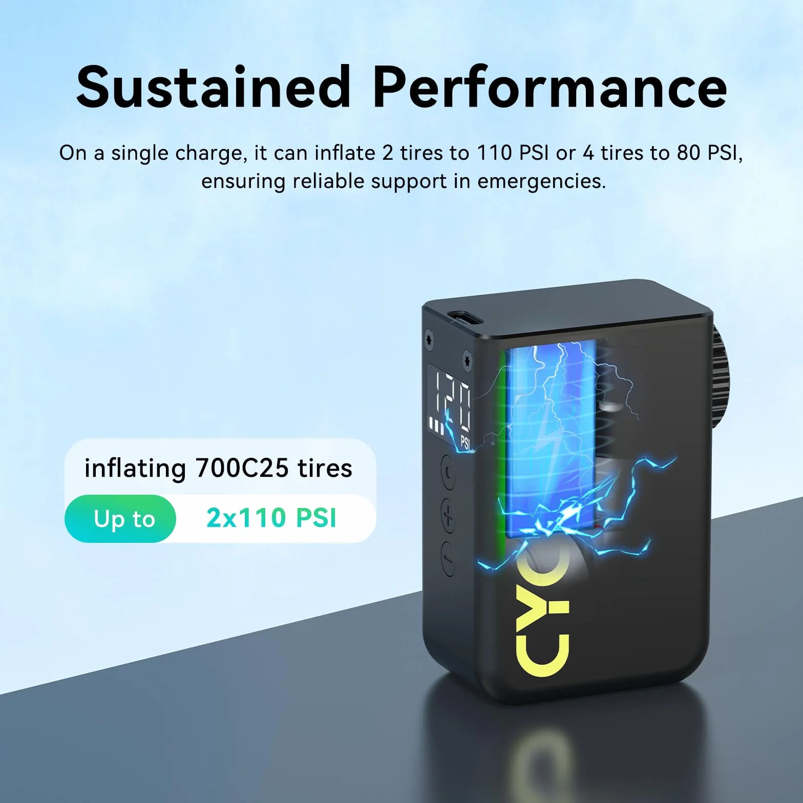 CYCPLUS Mini Bomba para Bicicleta con Manómetro, Bomba Eléctrica Compacta 120 PSI, Parada Automática, Válvulas Presta y Schrader para Bicicletas Eléctricas, MTB y de Carretera AS2 Ultra (90g)