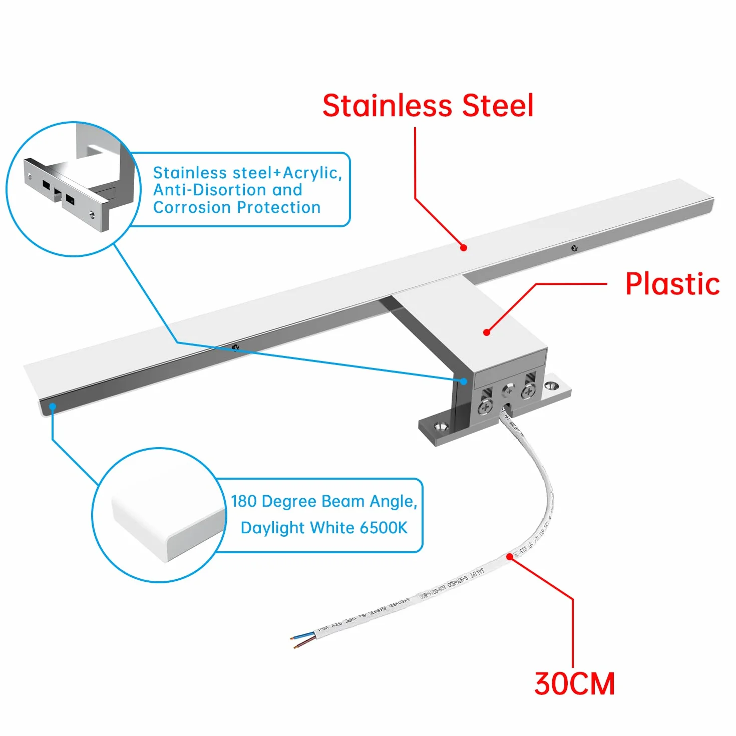 Lámpara de Espejo Baño 40 cm 10W 820LM 230V IP44 Clase II Blanco Neutro 6000K
