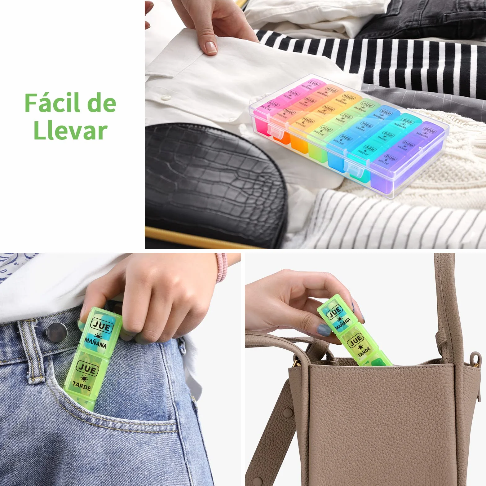 Opret Pastillero Semanal 3 Tomas Grande, Dosificador de Comprimidos 7 Dias 21 Compartimentos, Pastillero de Viaje