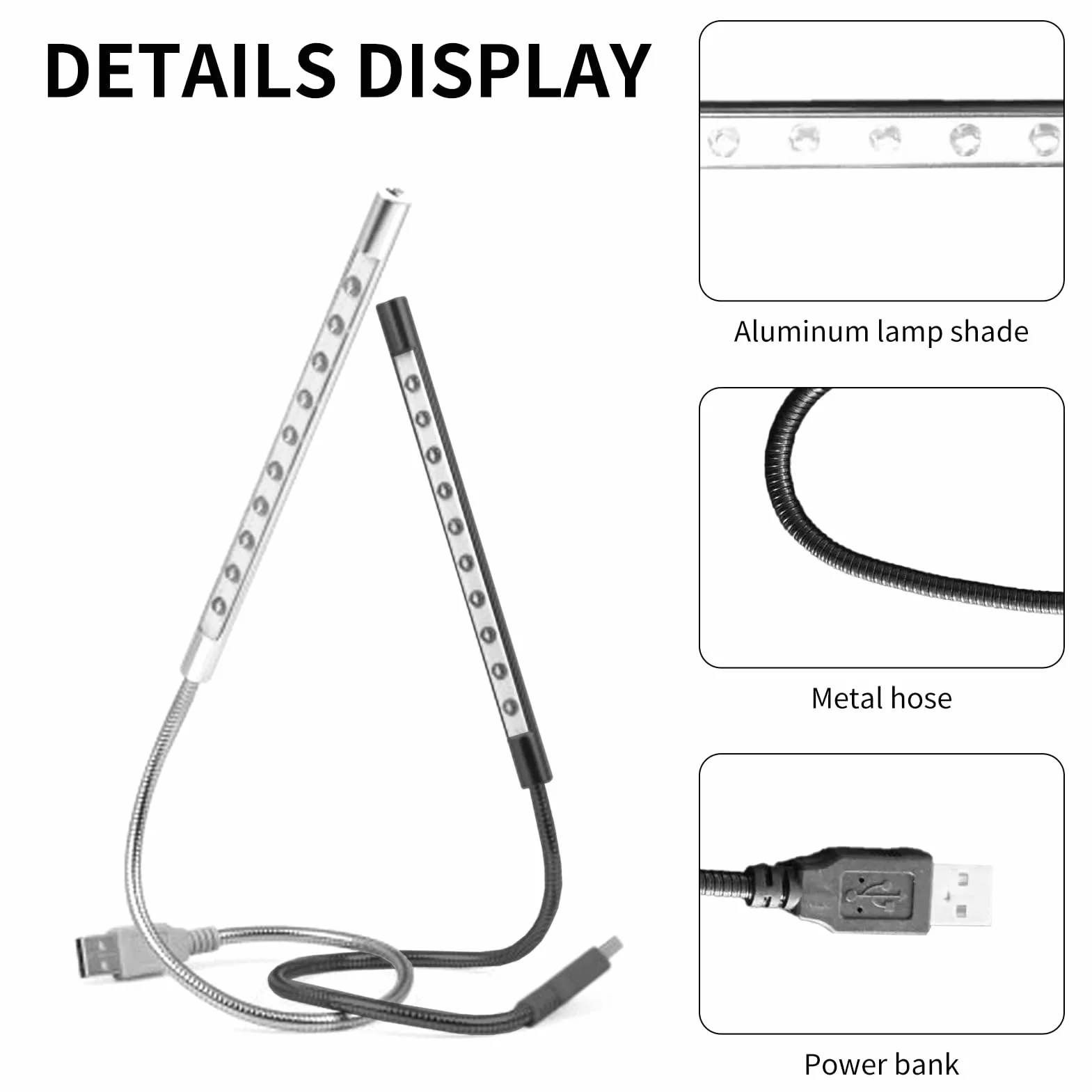 Lámparas de Lectura LED Regulables con Palo Flexible, Cuello de Cisne, Negro y Plata