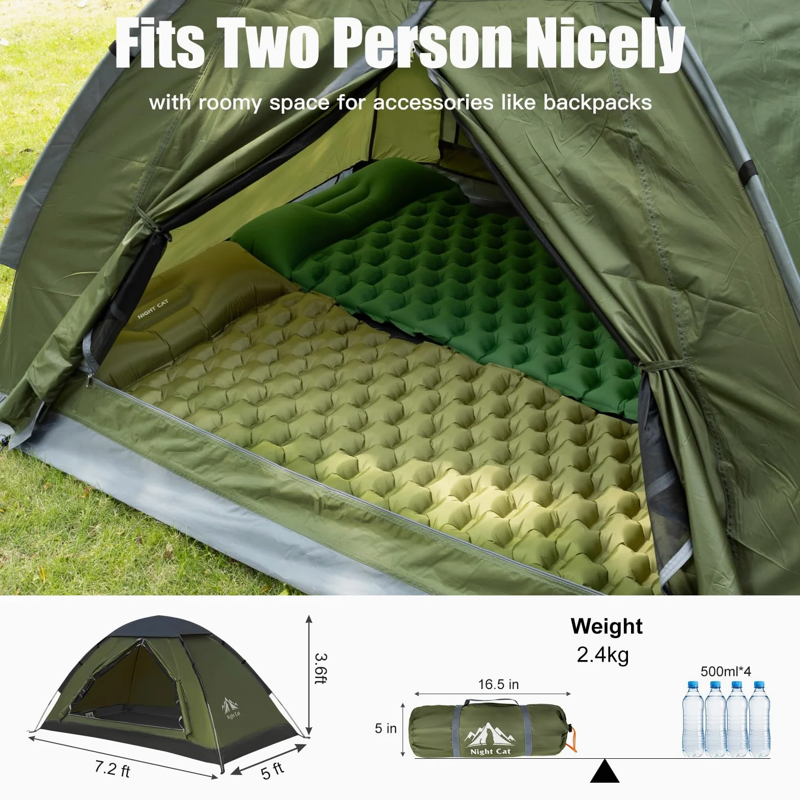 Night Cat Tienda de Campaña para 1 2 Persona: Impermeable Carpas De Mochilero Configuración Fácil Ligero