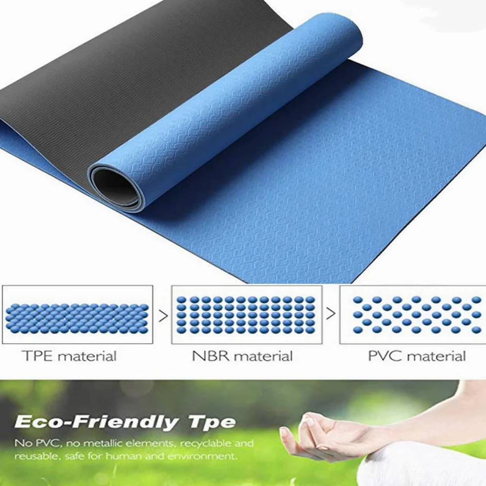 Esterilla de yoga antideslizante TPE con correa elástica y bolsa de esterilla, respetuosa con el medio ambiente, 8 mm de grosor, esterilla de entrenamiento para yoga, pilates y ejercicios de