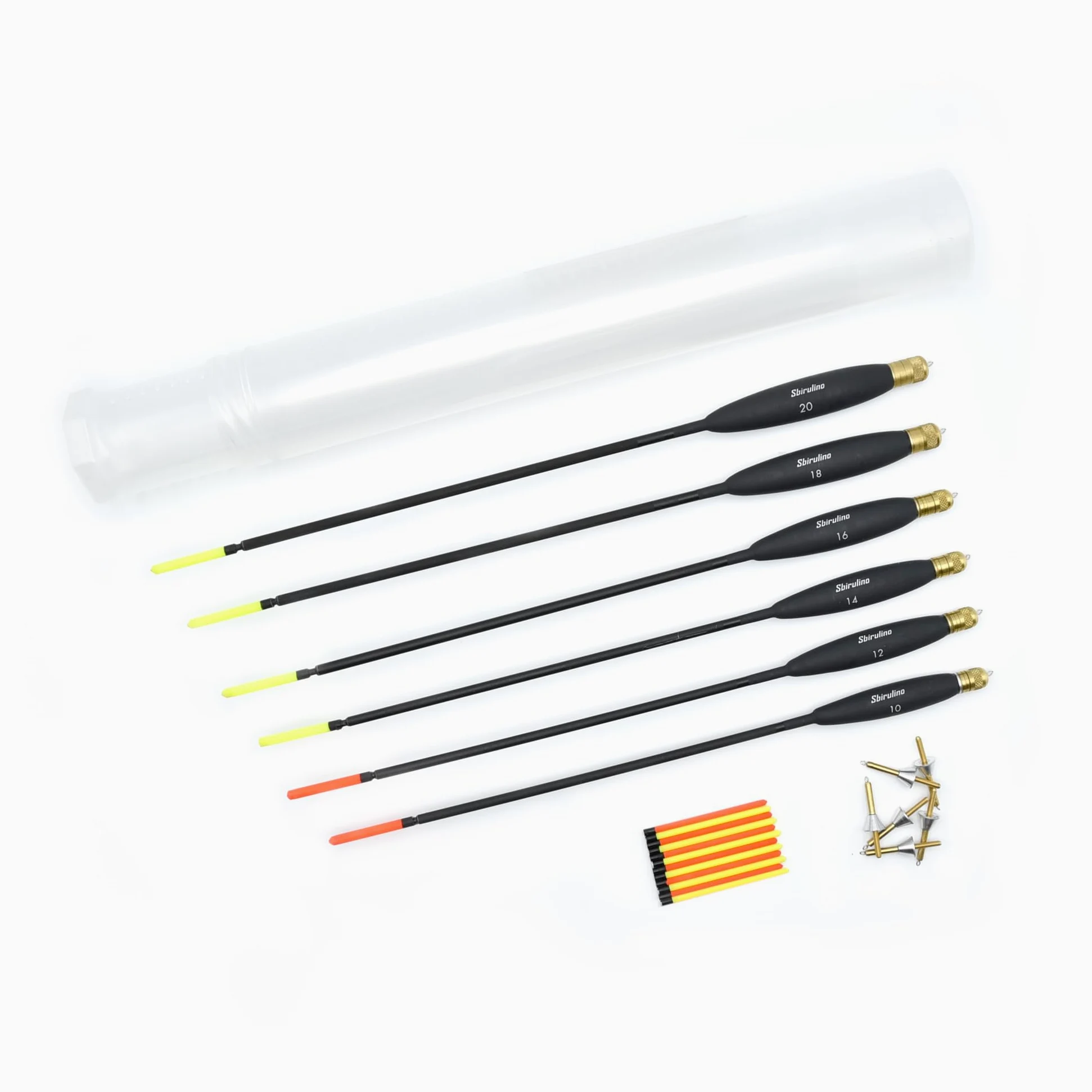 Sbirulino® Juego de 6 piezas (10 g a gr). 20) flotadores de pesca ingleses mod. Partido de competición. Caja de almacenamiento y accesorios incluidos en el kit