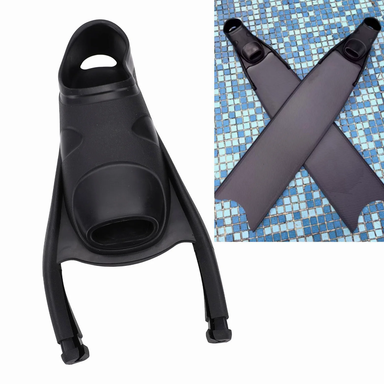 Aleta de buceo con bolsillo para pies, TPR Longblade, aleta de buceo de ala larga, bolsillo para pies para equipo de natación, color negro