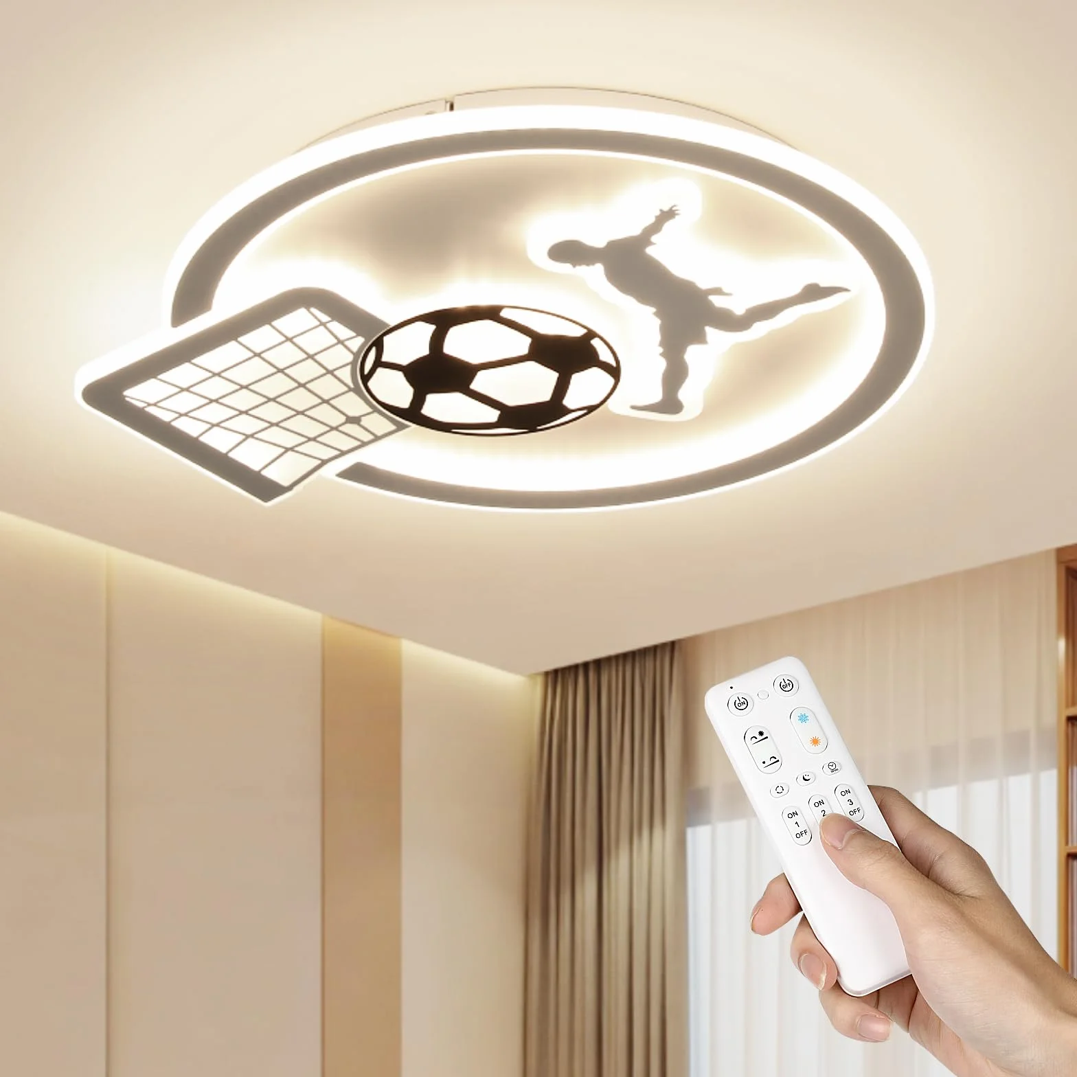 OTREN Plafon LED Techo Infantil Regulable con Control Remoto, Fútbol Luces con Timing y Luz Nocturna, 44 cm