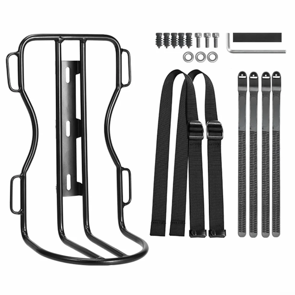 Bolsa de horquilla delantera para bicicleta con soporte de aleación de aluminio compatible con scooter, bicicleta de carretera, bicicleta eléctrica, volumen de 10 L (2 soportes + 2 bolsas)