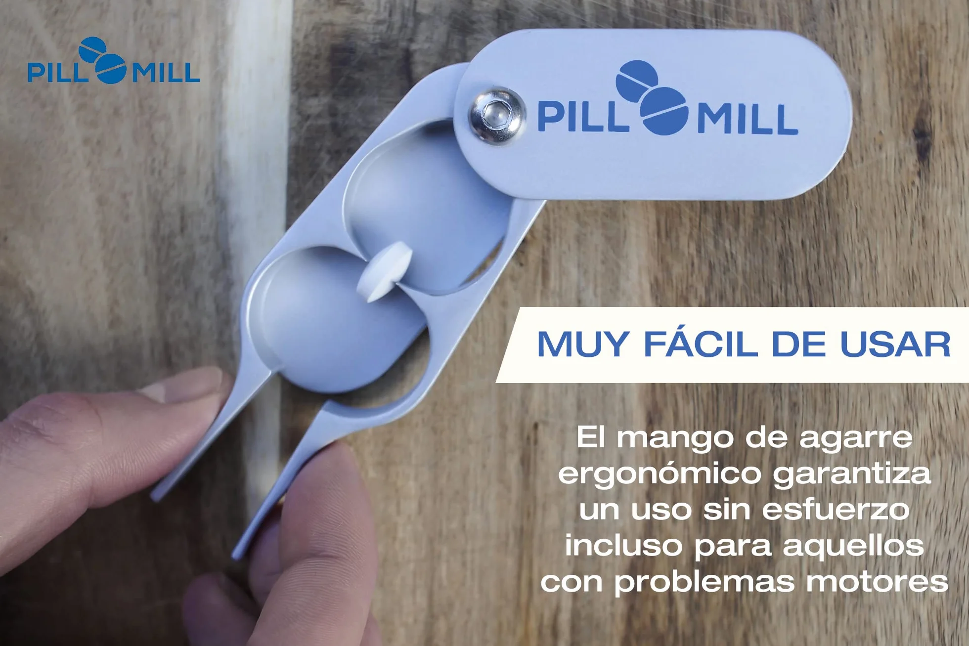 Pill Mill Cortador de Pastillas con Cuchillas de Metal y Mango de Agarre