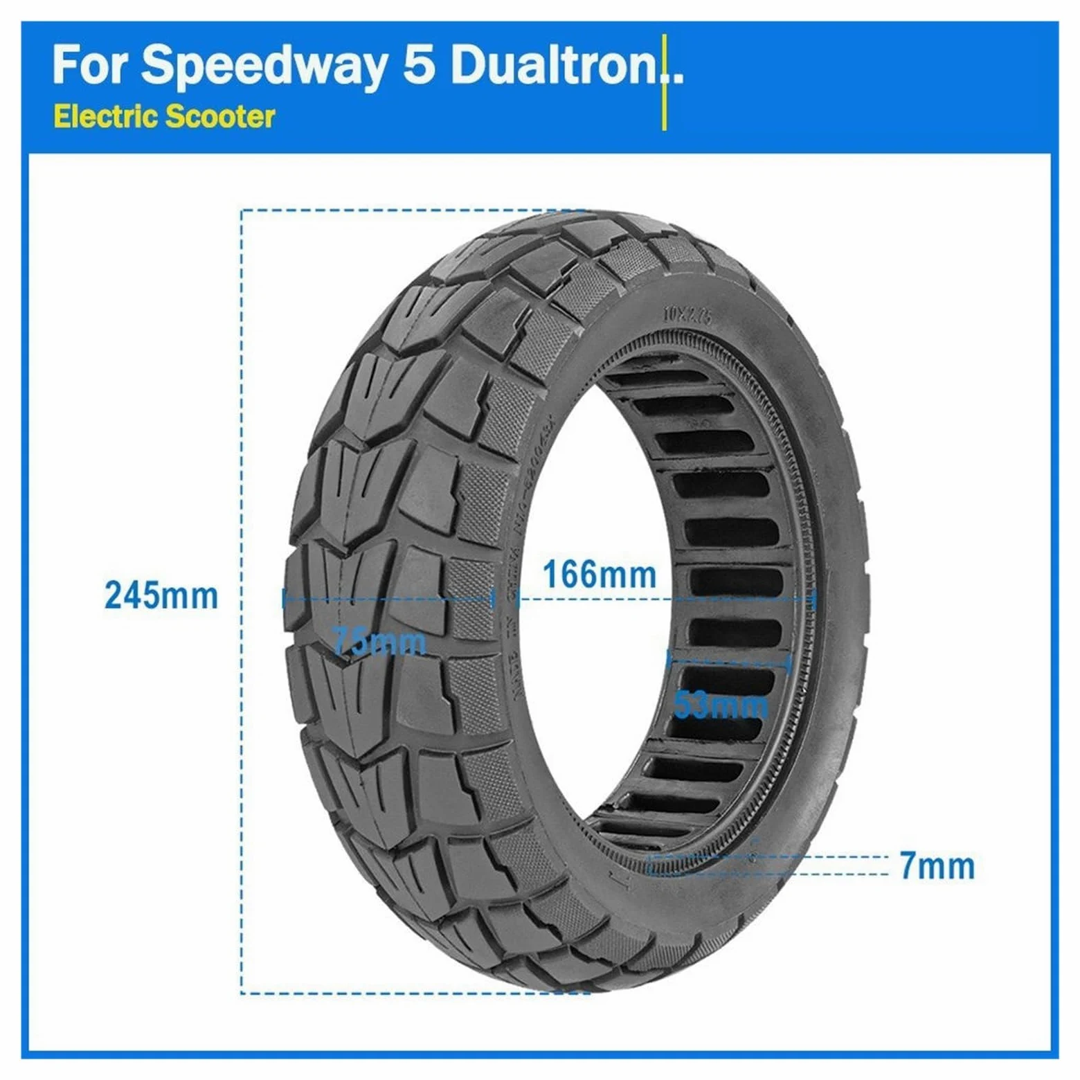 Neumático sólido for patinete eléctrico, compatible con Speedway, 5, Dualtron, 3 y KuGoo,. todoterreno G-Booster G2 Pro de 10 pulgadas, x 2,75, 85/65-6 rueda de scooter de goma maciza