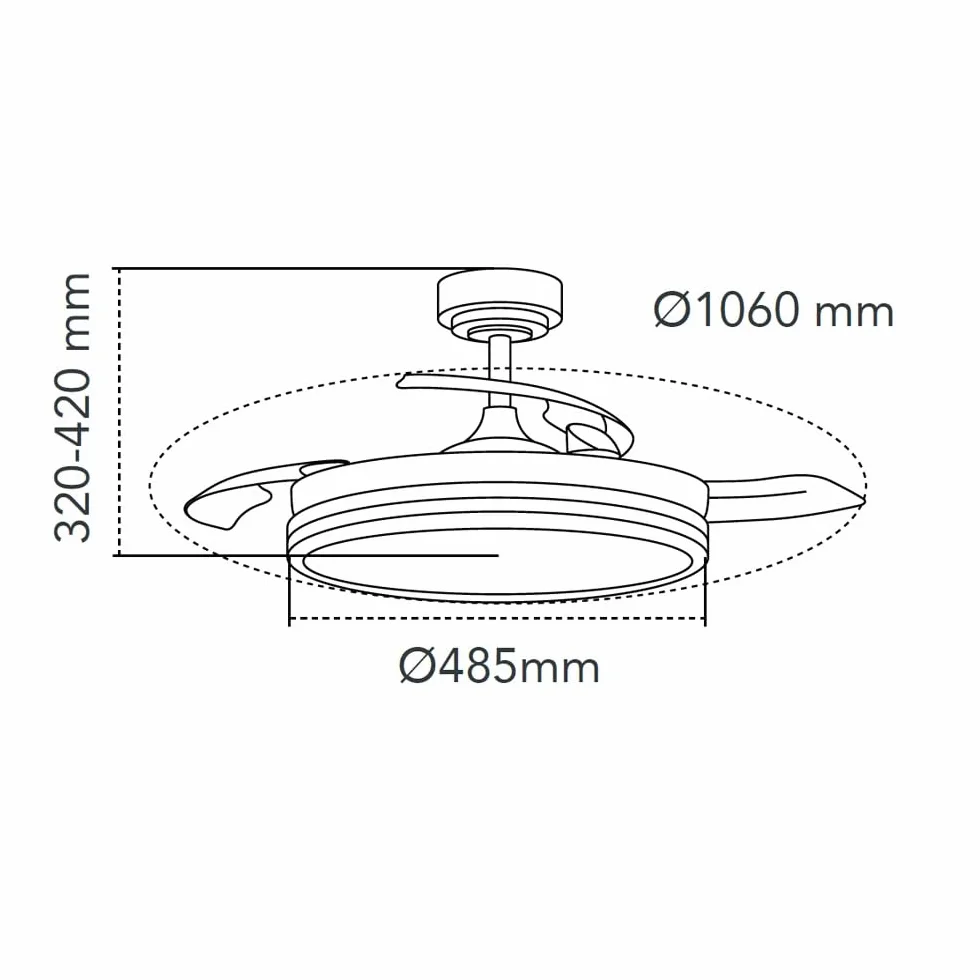 Ventilador de techo retráctil con aspas plegables Surpino Blanco, luz LED 45W, mando a distancia CCT regulable