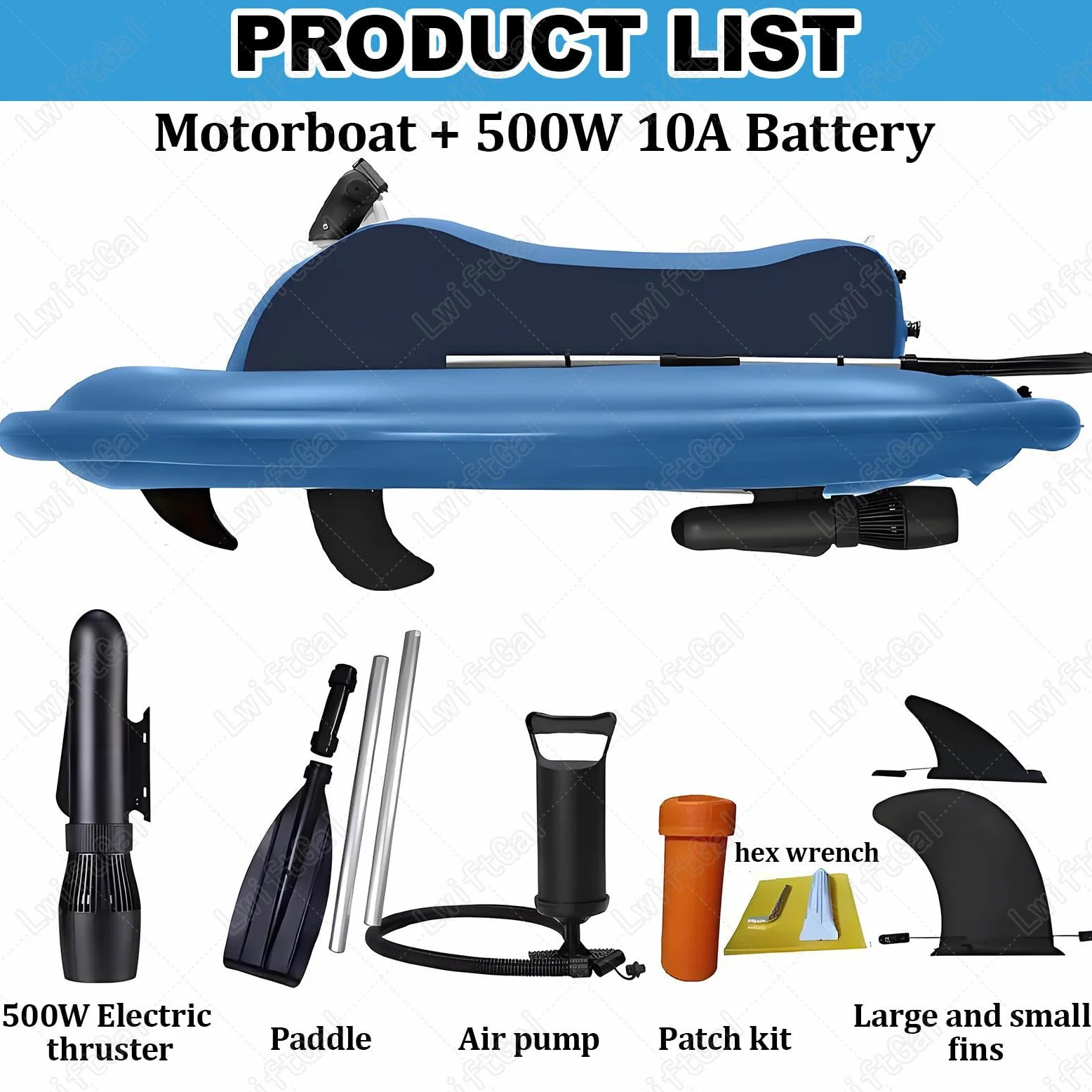 Moto Acuatica Inflable Electrica, Moto De Agua Hinchable con Motor, Moto AcuáTica, Bote Inflable con Scooter Submarino 500w, para Adultos Y NiñOs White-500W10AThruster