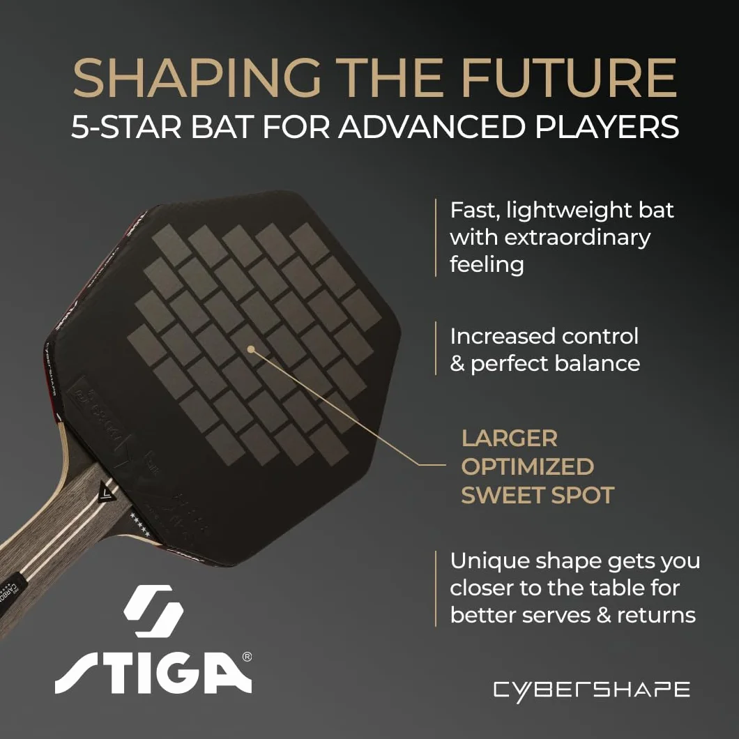 STIGA Raqueta de Tenis de Mesa Cybershape Pro Carbon+, Raqueta de Tenis de Mesa 5 Estrellas con Forma Hexagonal para Jugadores Profesionales Ofensivos