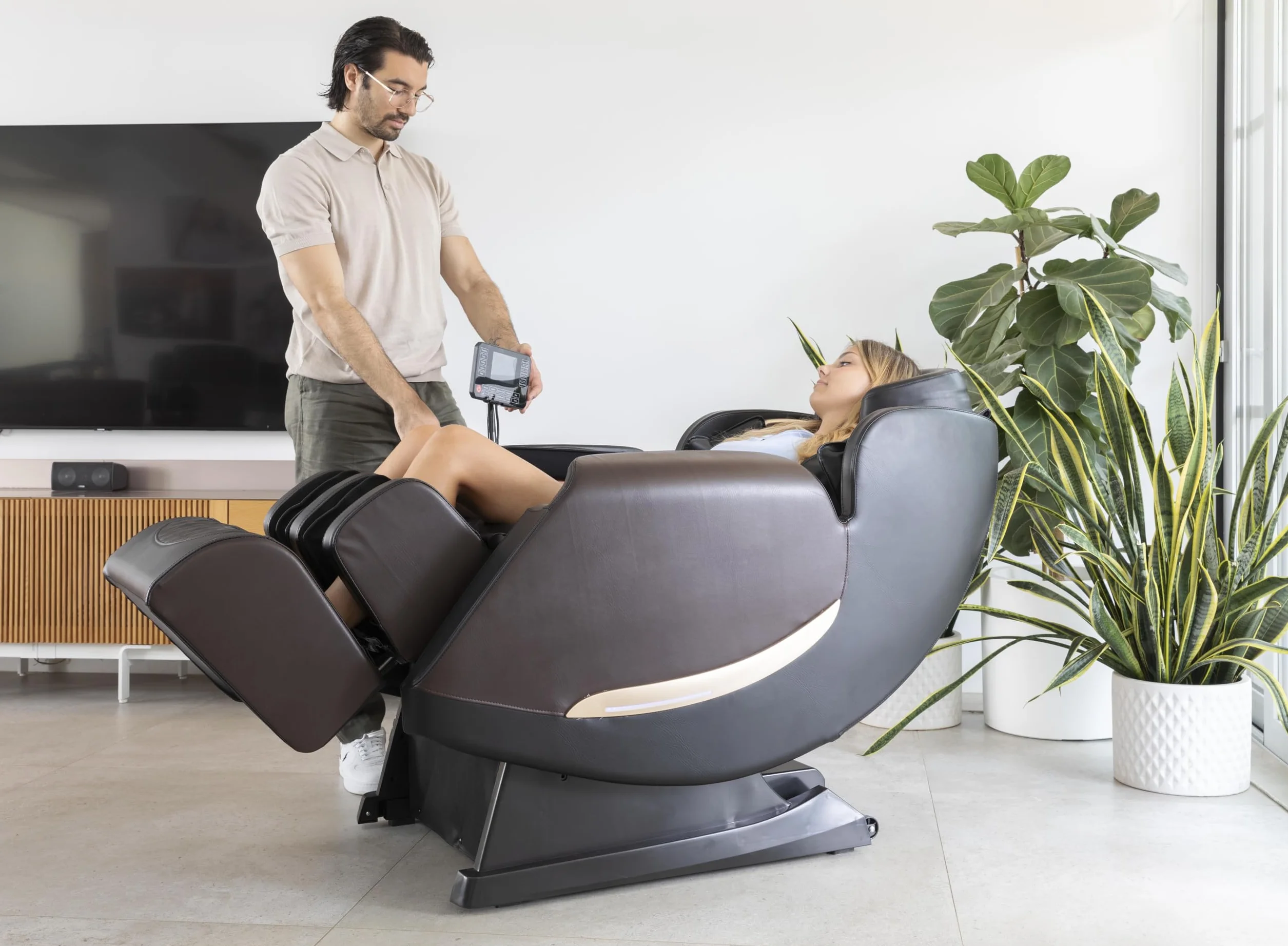 Sillón de Masaje Eléctrico Gravedad Cero 3 Niveles Bluetooth Música Presoterapia Calor Control Digital Reclinable Polipiel Metal