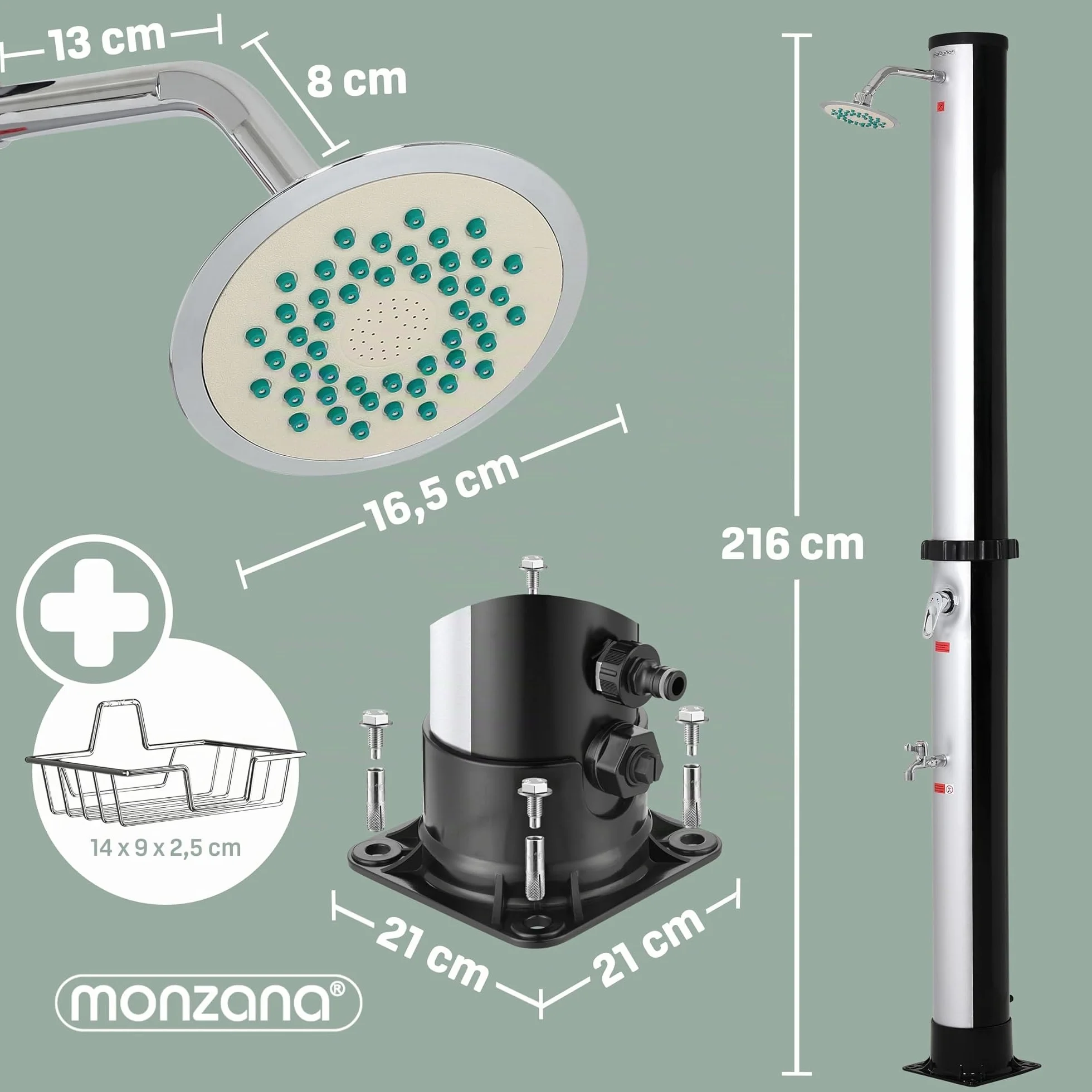 Monzana® Ducha Solar de Jardín 35L 216cm Piscina Cabezal Grande Ducha de Pies Agua Caliente 60°C